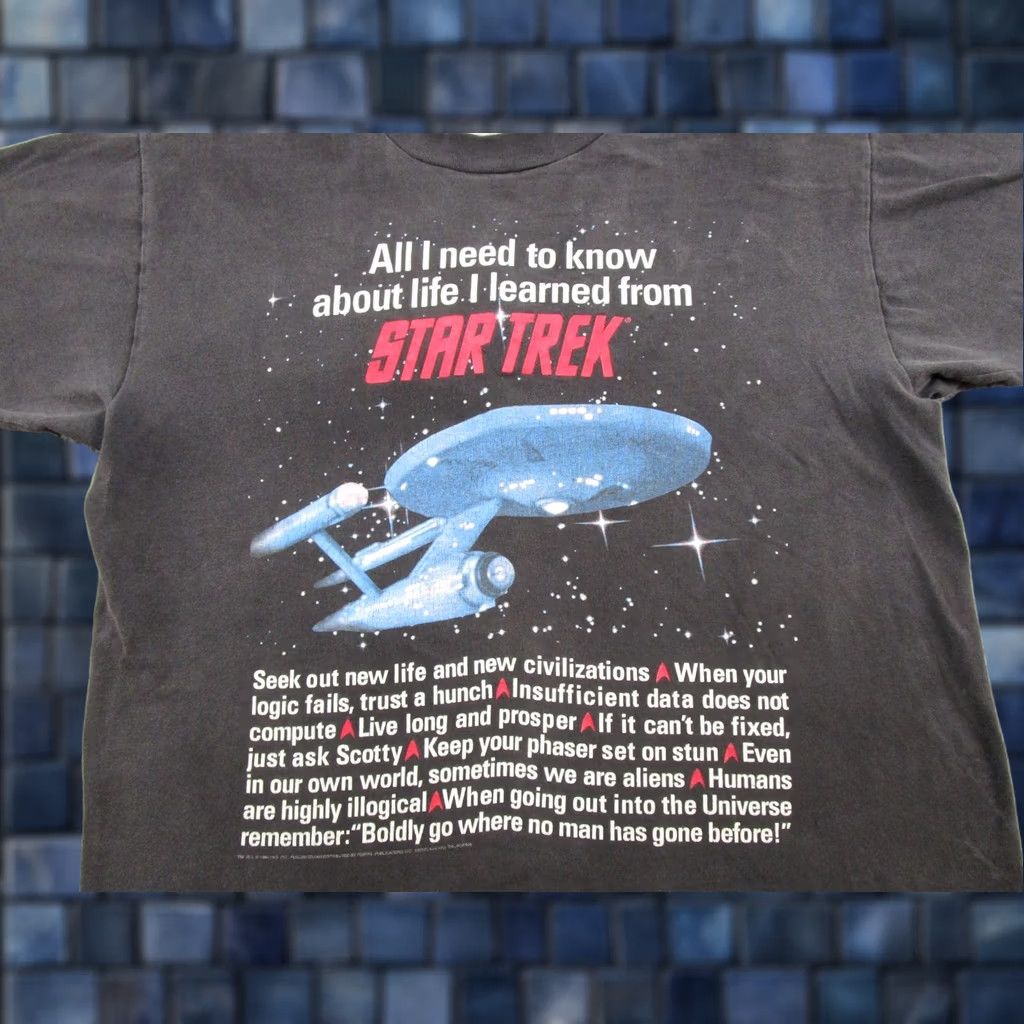 Hanes VINTAGE Star Trek Shirt Mens L Black 1994 All I Need To Know About Life Movie Promo Big Print Logo Trekie 90s N/A Size US L / EU 52-54 / 3 - 1 Thumbnail
