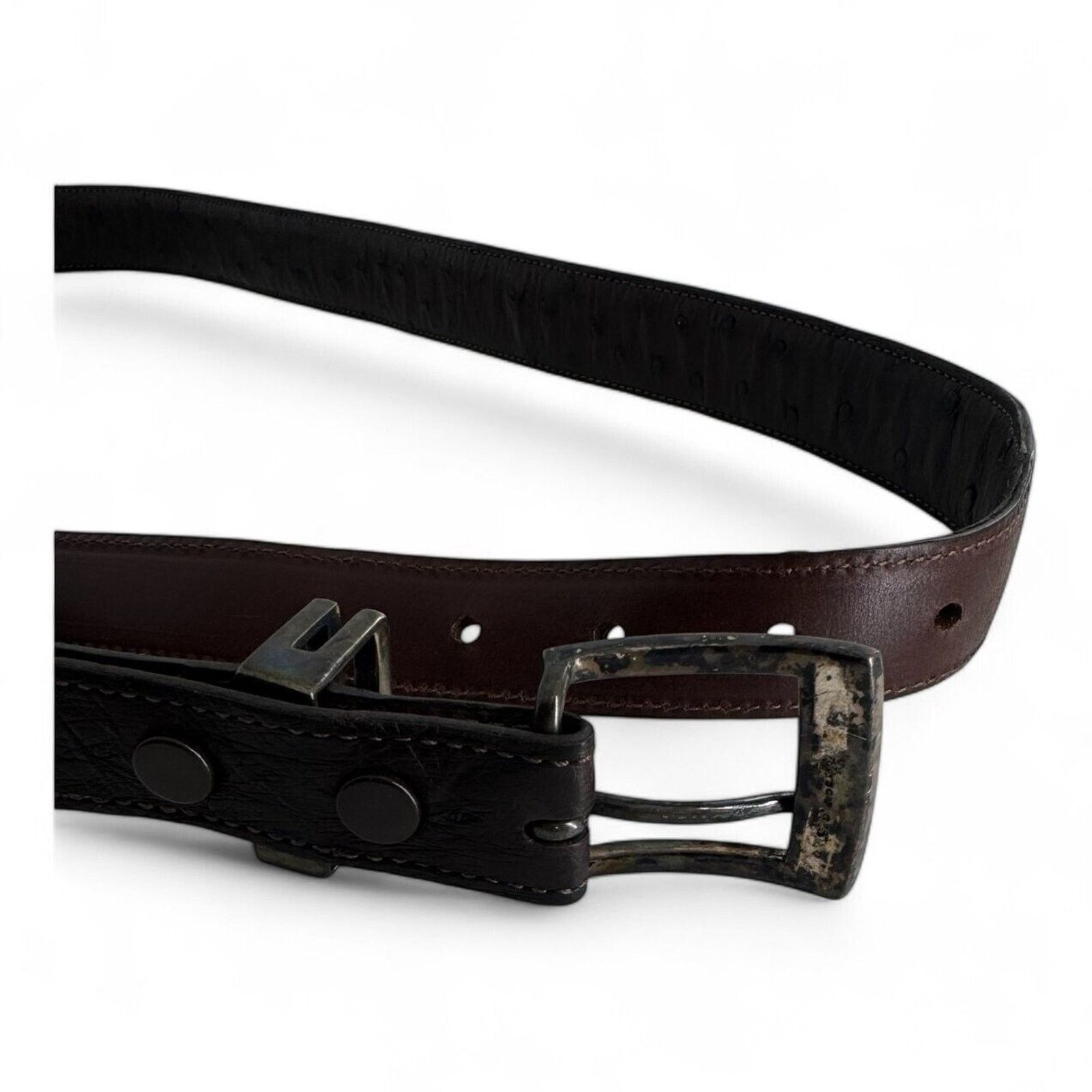 Sterling Silver JW Cooper .925 Sterling Ostrich Quill Brown Belt Size 36-45 Size 44 - 4 Thumbnail