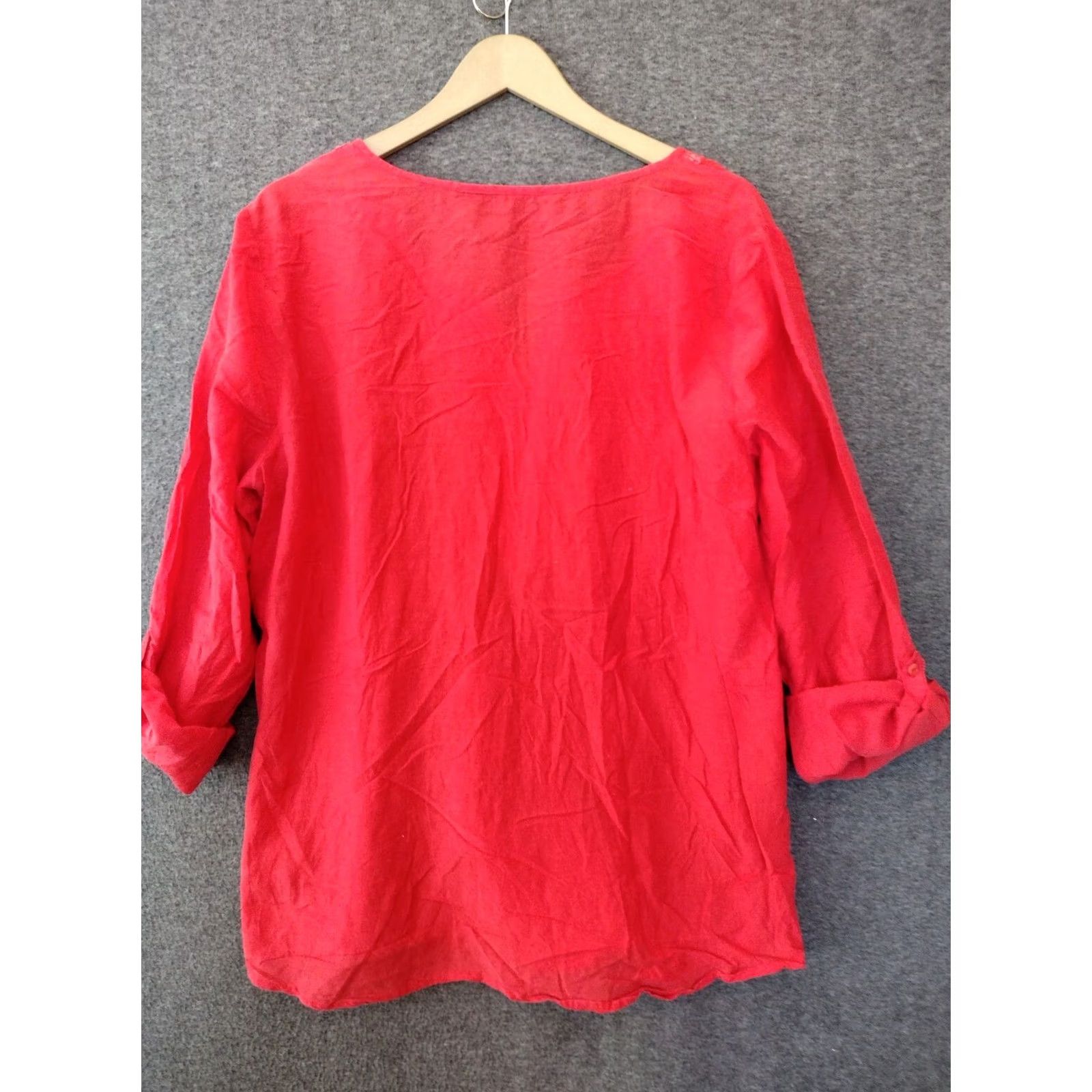 Style & Co Style & Co Blouse Women's Beaded V-Neck Red XL Shirt Raglan Sleeve Tunic Bohemian Casual, Sisters Womens, Red Beaded V-Neck Blouse, XL Size XL / US 12-14 / IT 48-50 - 2 Thumbnail