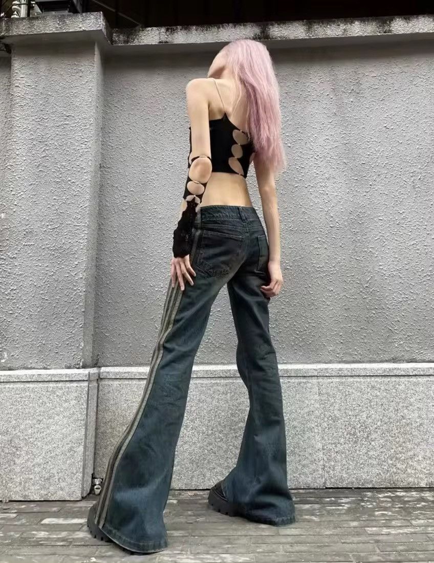 Japanese Brand × Vintage Low Waist Flare Jeans Vintage Striped Denim Size 34" / US 12 / IT 48 - 5 Thumbnail
