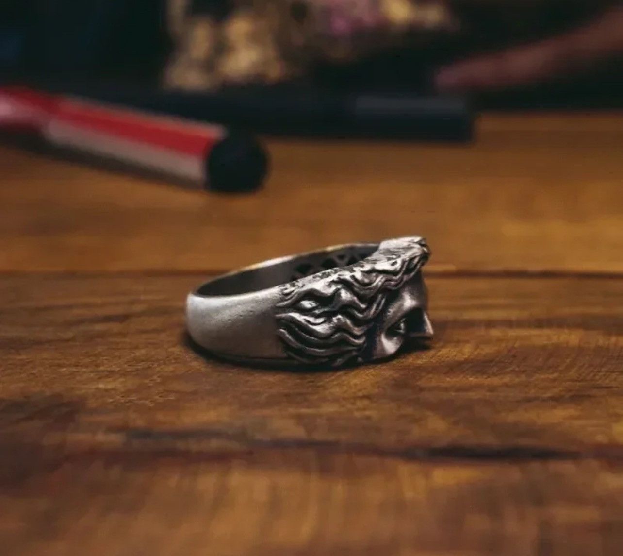 Vintage Punk Ring With Sculpture Half Face Size ONE SIZE - 3 Thumbnail