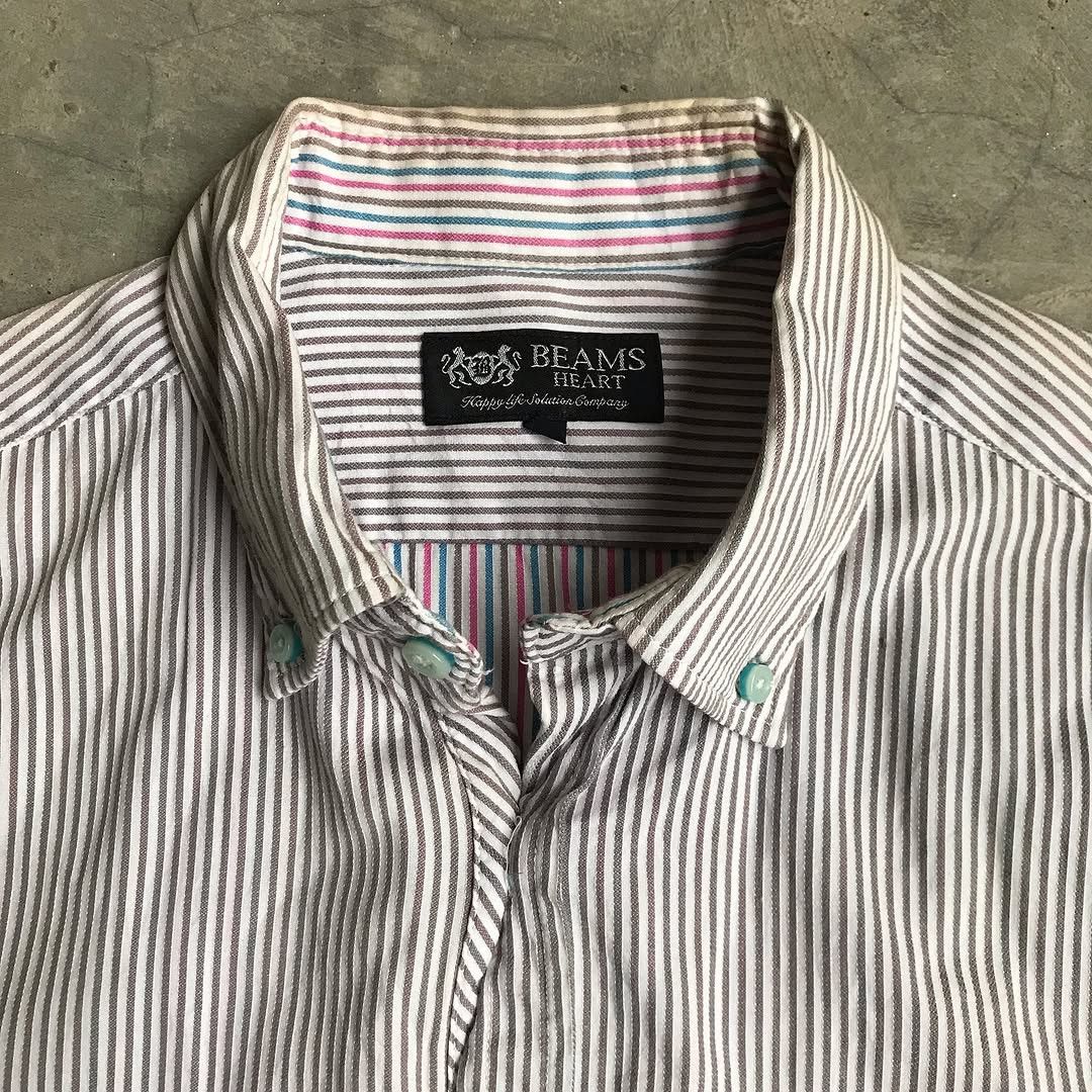 Beams Japan × Beams Plus Vintage Beams Heart Shirt brown stripes White japan Folding Size US L / EU 52-54 / 3 - 12 Thumbnail