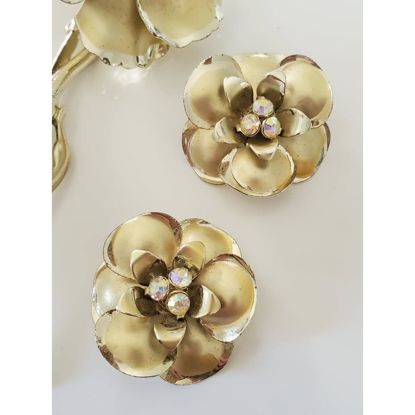 Other Vintage Gold tone Flower AB Crystals Earrings & Brooch Set Size ONE SIZE - 3 Thumbnail