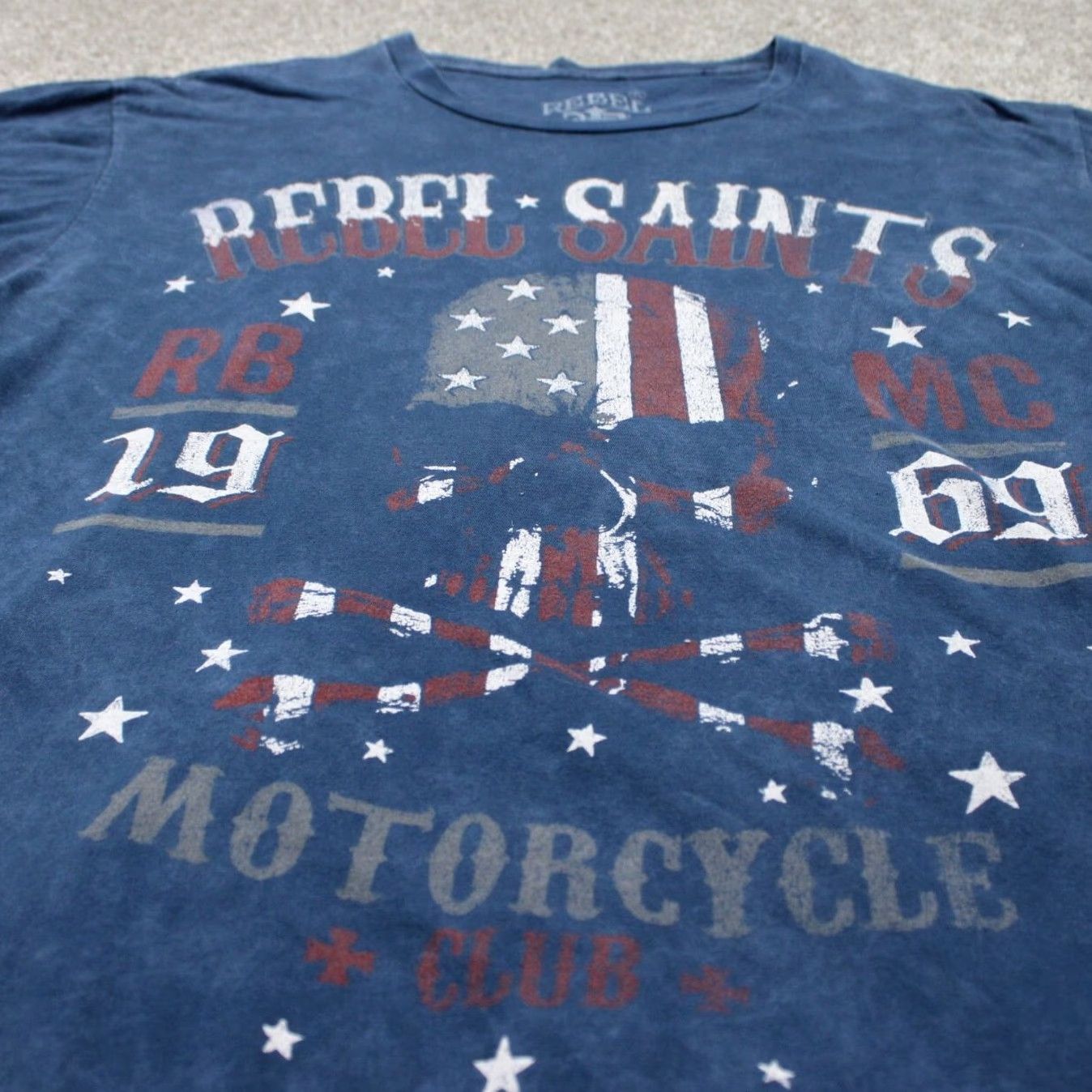 Vintage Rebel Saints Shirt Adult XL Blue Motorcycle Graphic Print S/S T-Shirt Motorcycle Theme Size US XL / EU 56 / 4 - 4 Thumbnail