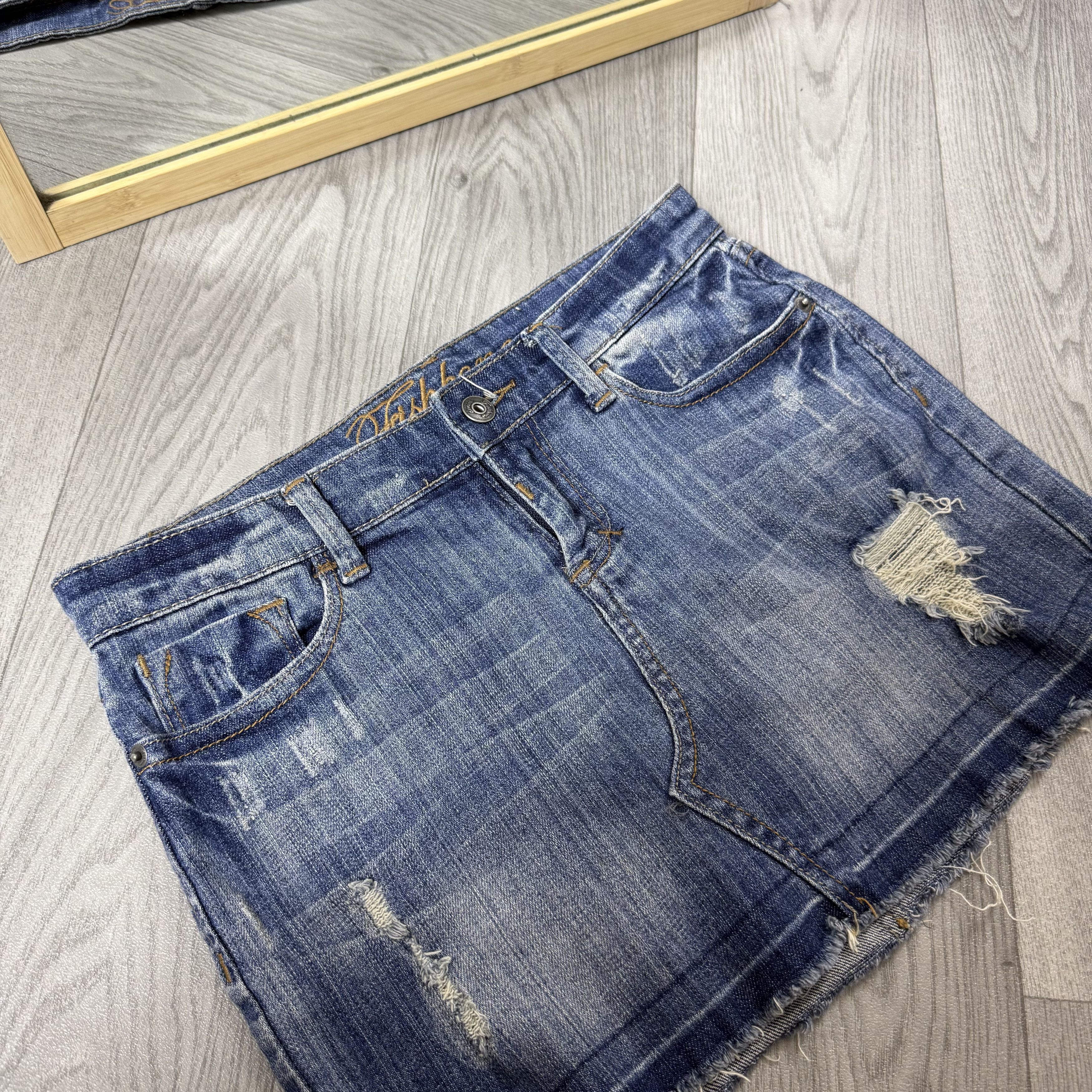 Vintage Vintage Fishbone Y2K Denim Faded Low Rise Blue Mini Skirt XS Size 24" / US 00 / IT 34 - 6 Thumbnail