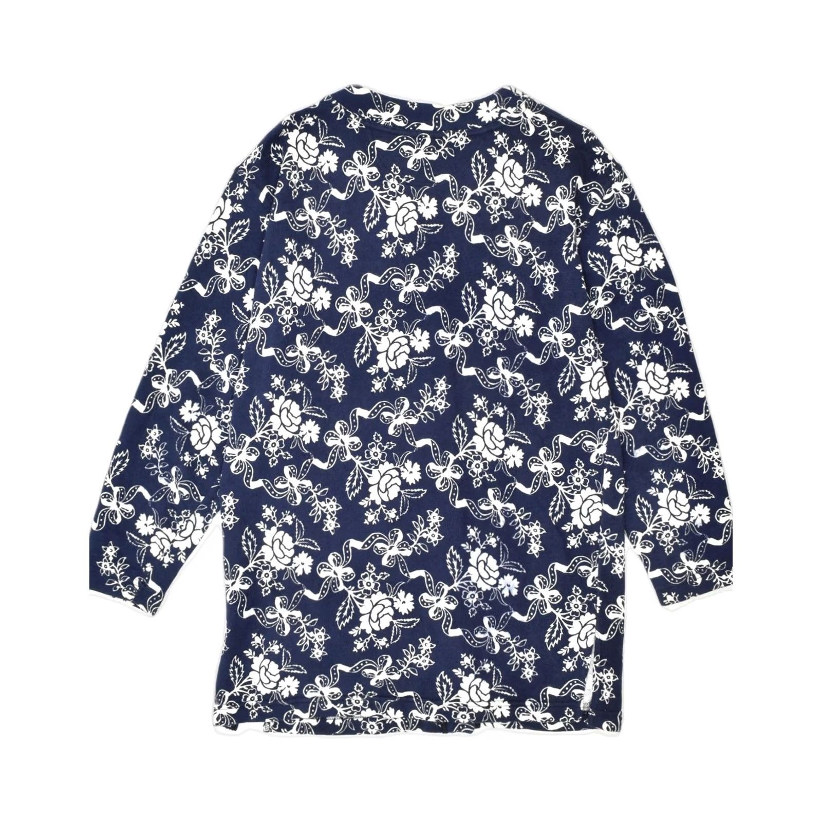 Vintage VINTAGE Womens Blazer Jacket Medium Navy Blue Floral Cotton Size M / US 6-8 / IT 42-44 - 2 Thumbnail