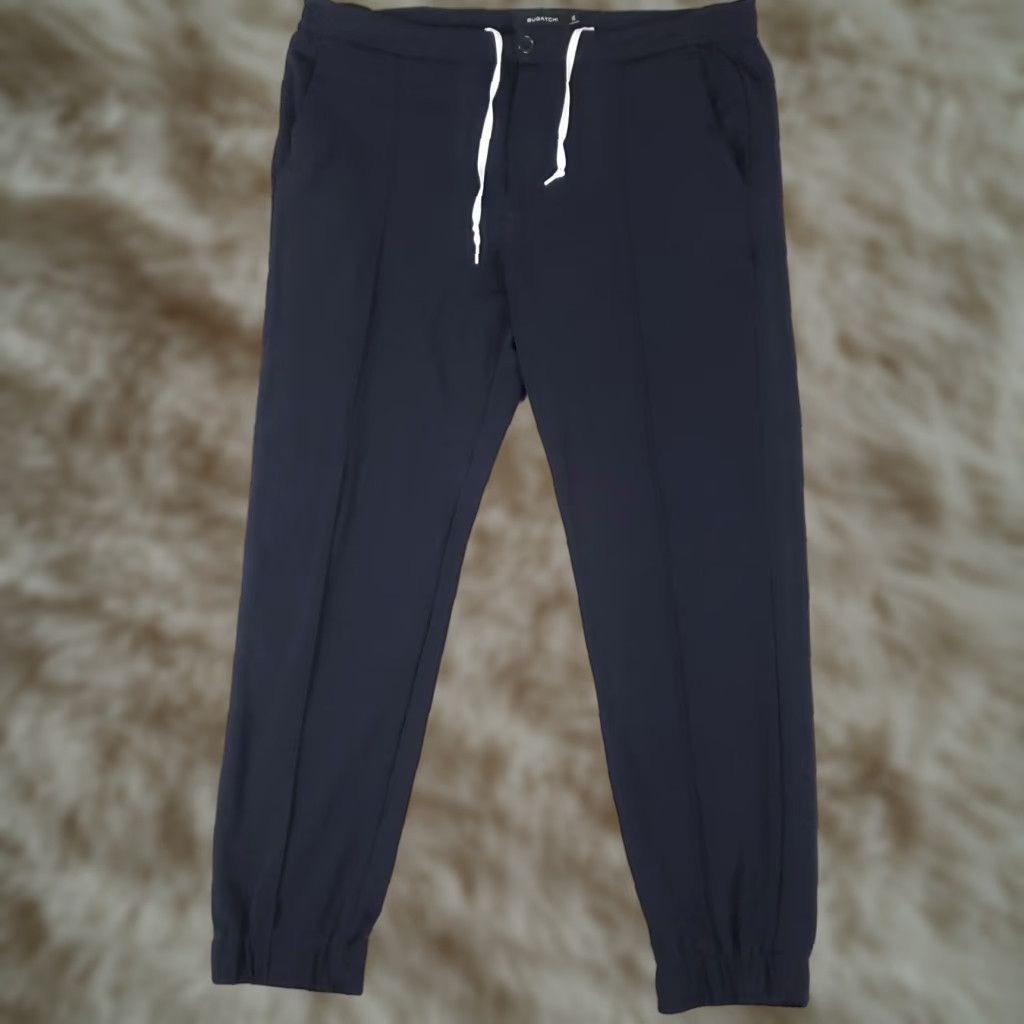 BUGATCHI BUGATCHI Pants Mens 35x29 Navy Blue Stretch Slash Pocket Tapered Chino Jogger Size US 35 - 1 Thumbnail