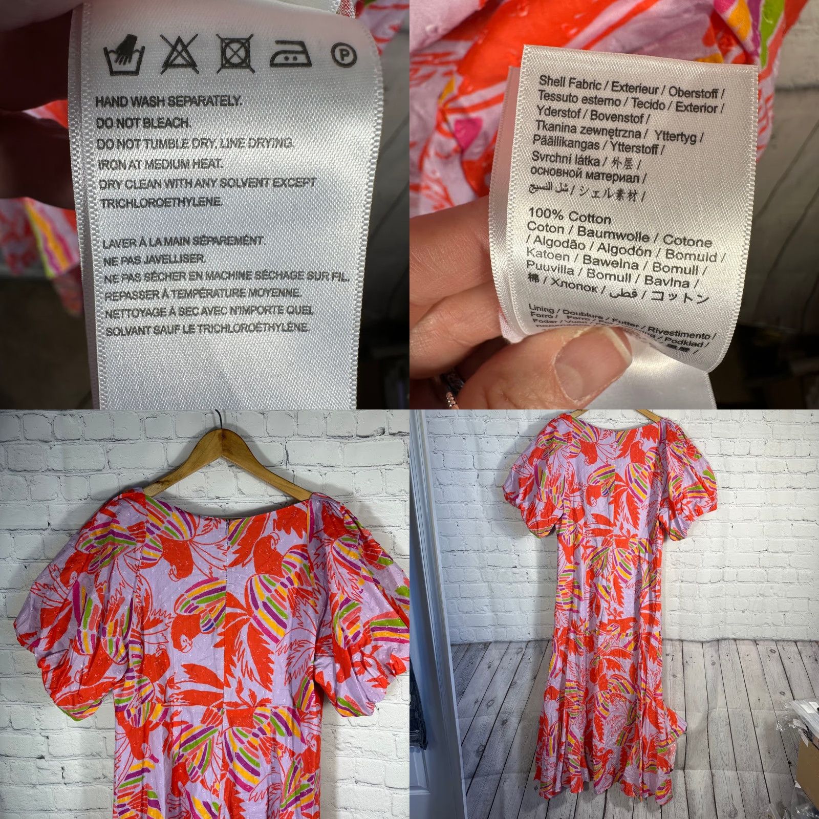 Farm Rio Farm Rio Lilac Color Birds Midi Dress Cotton Eyelet Puff Sleeve L Adjustable? Wait. Size L / US 10 / IT 46 - 8 Thumbnail