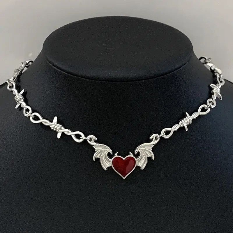 Jewelry Goth Devil Heart Barbed Wire Choker Necklace Size ONE SIZE - 2 Thumbnail
