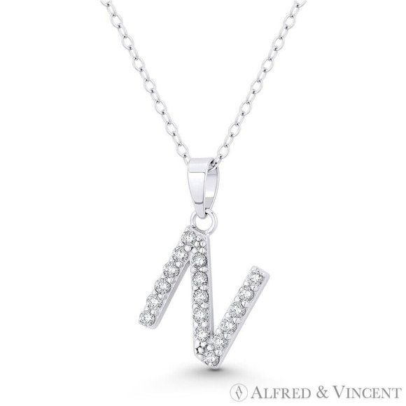 Other Initial "N" CZ Crystal Pendant w/ Cable Chain Necklace Size ONE SIZE - 1 Preview