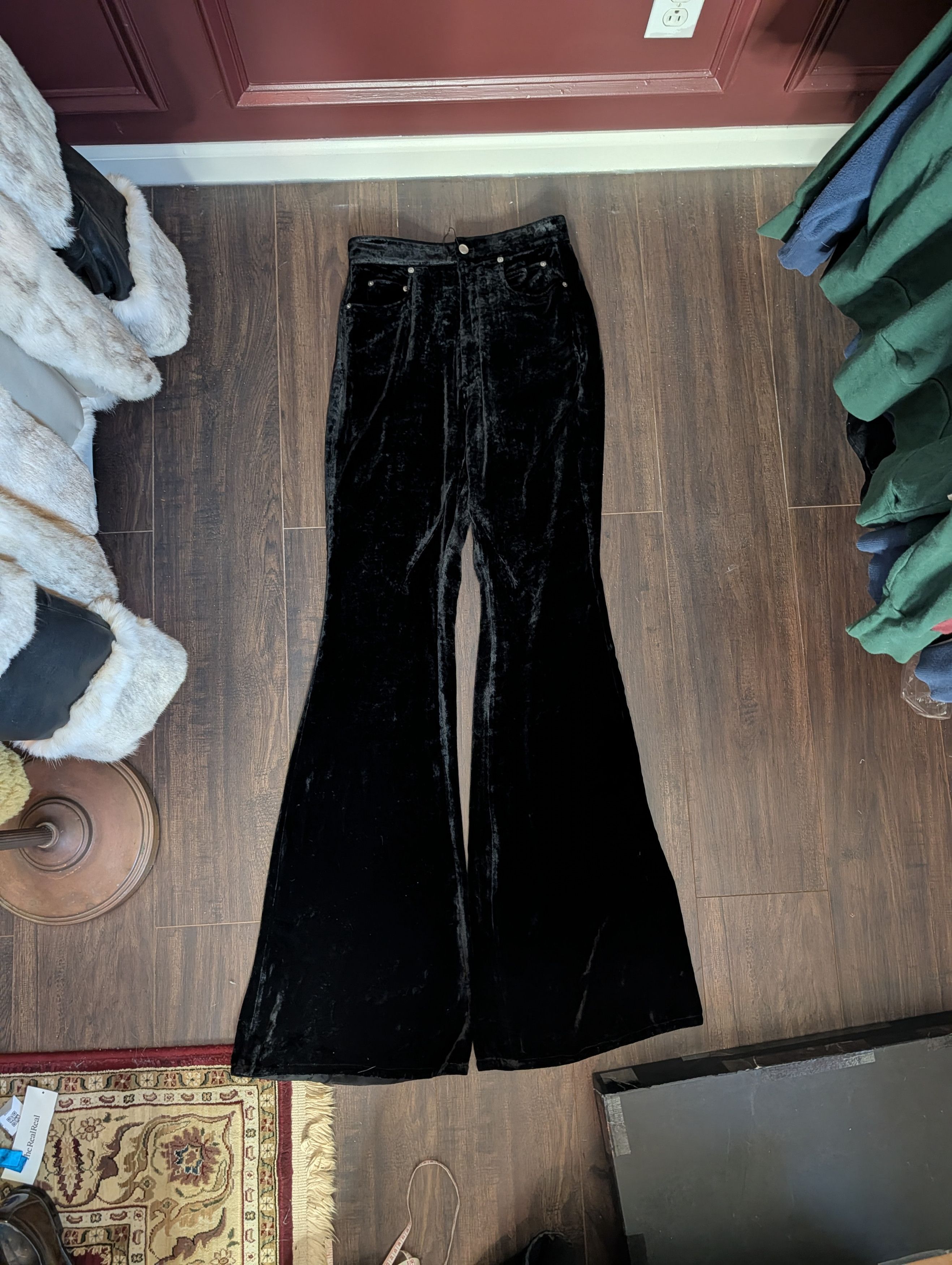 STROBE Black Velvet Viscose/Silk Flared Pants NWT