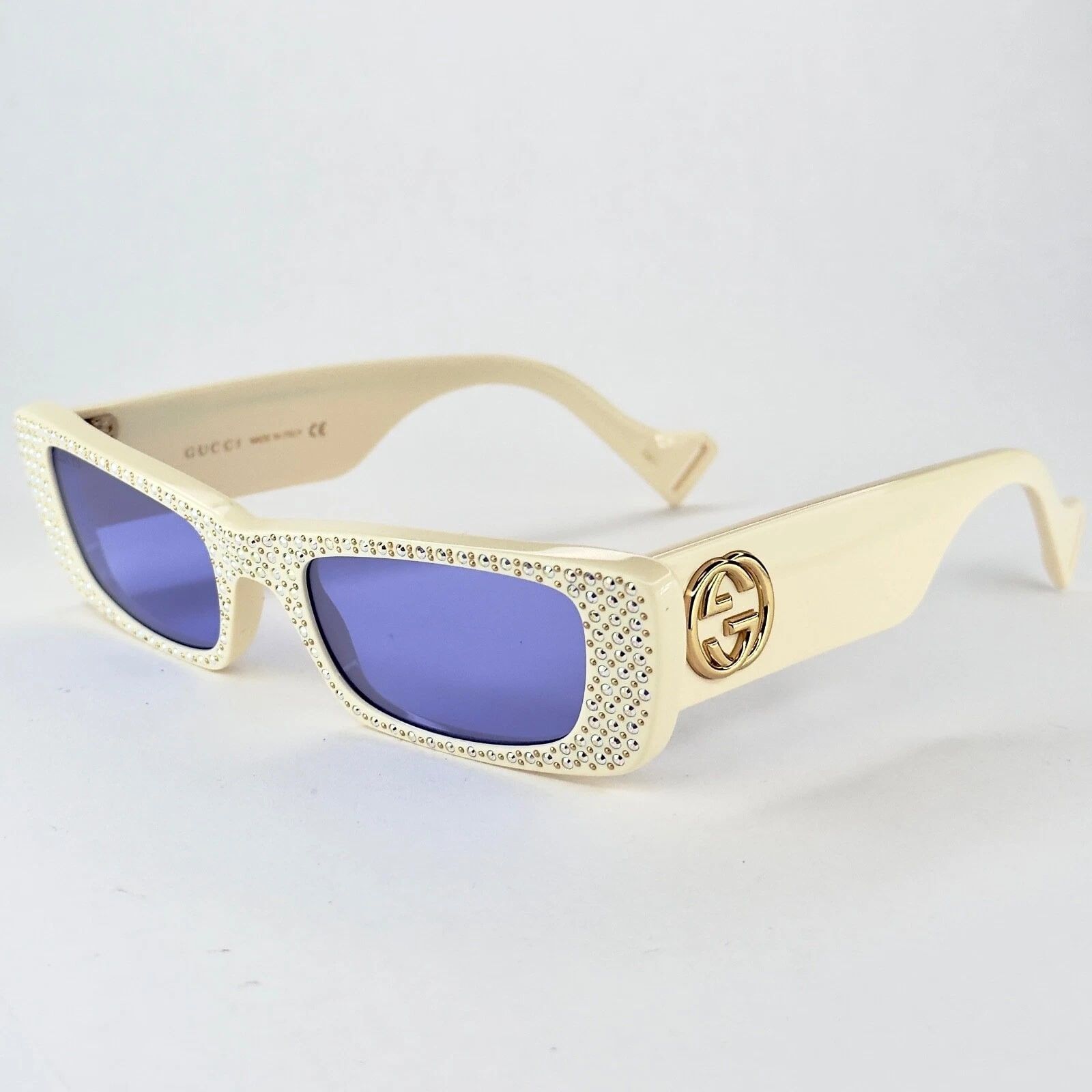 Gucci GUCCI GG0516S 0516 Ivory Lilac Crystal Geometric Sunglasses Size ONE SIZE - 10 Thumbnail