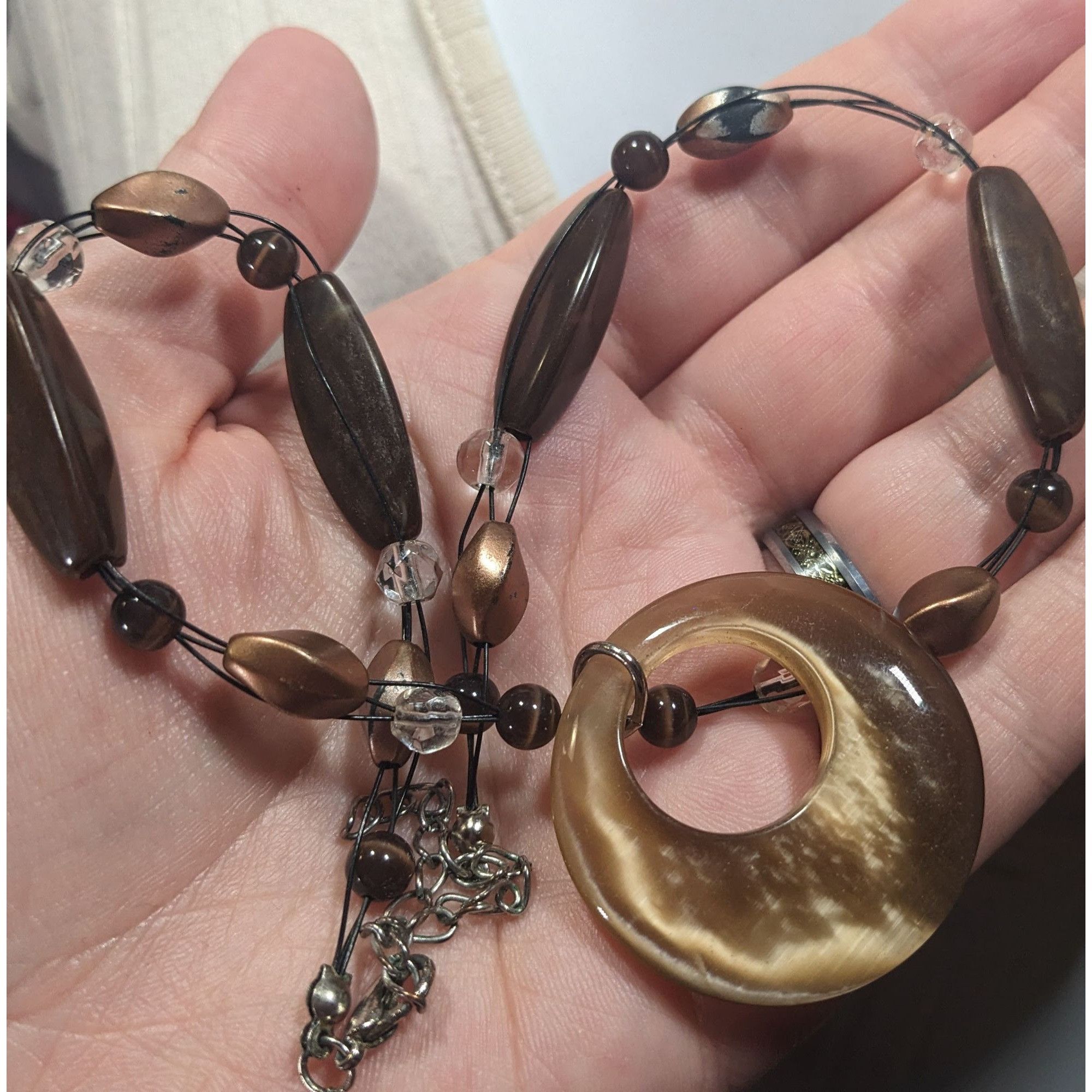 Other Retro Bohemian Brown Beaded Necklace With Cat Eye Pendant Size ONE SIZE - 3 Thumbnail