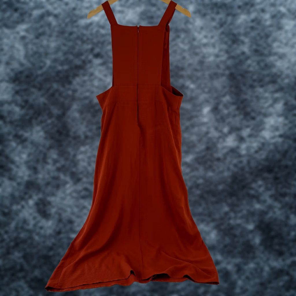 Lacoste Lacoste Pinafore Dress Womens Rust Orange Button Front Midi Sleeveless Strappy Sleeve Square Neck Pockets Size M / US 6-8 / IT 42-44 - 1 Thumbnail