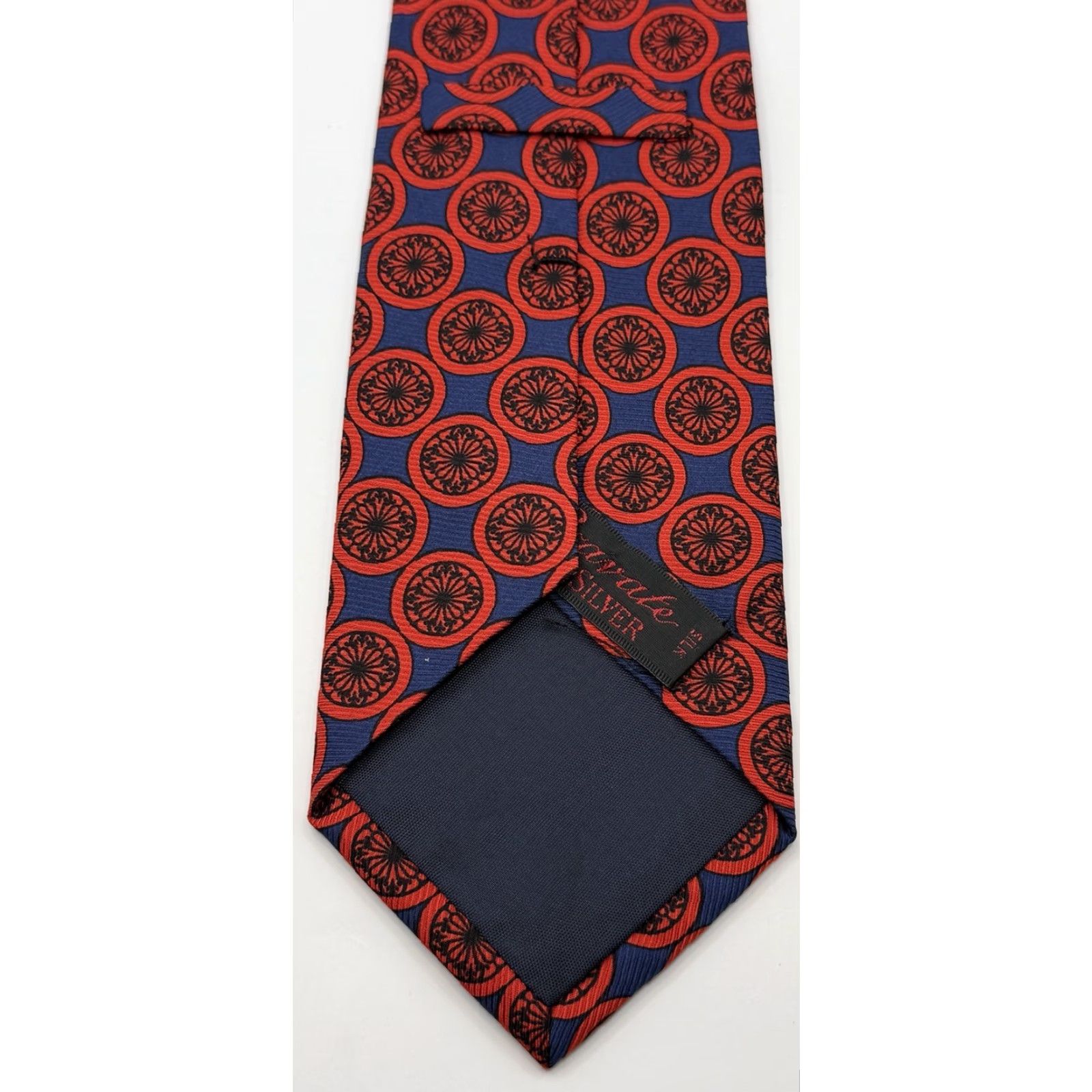 Vintage Ben Silver Tie Red Blue Medallion Geometric Stylish Elegance Luxury Size ONE SIZE - 3 Thumbnail