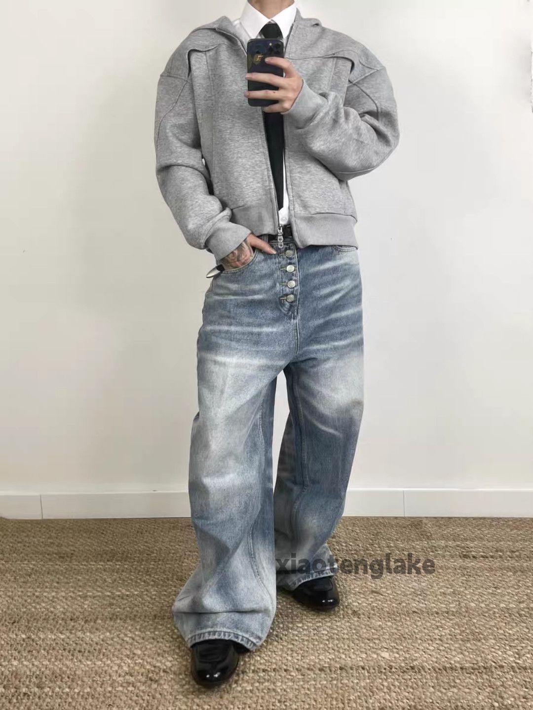 Jean Unisex washed faded cleanfit yuppie loose baggy jeans Size US 34 / EU 50 - 1 Thumbnail