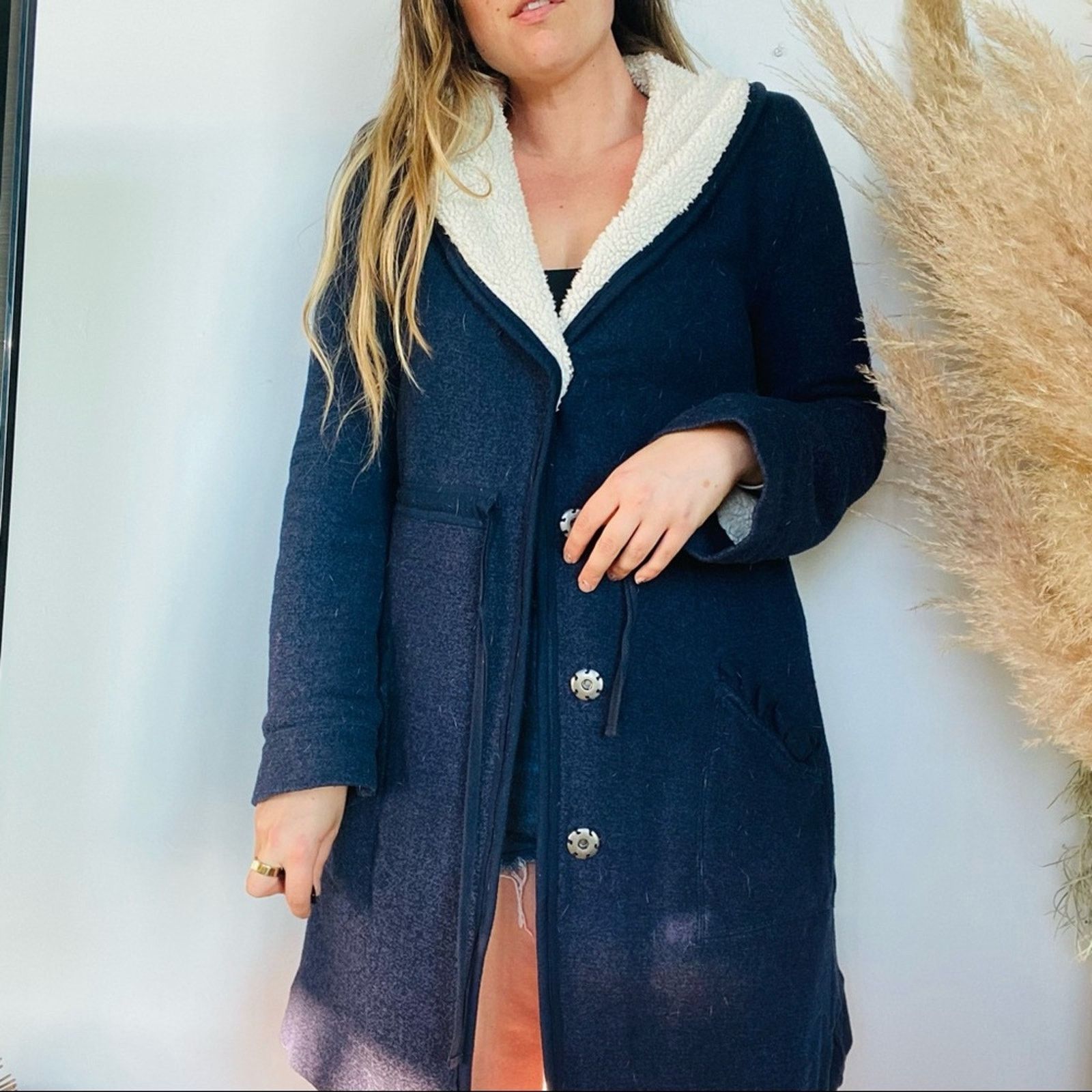 Anthropologie ANTHROPOLOGIE Navy Blue White Fleece Layer Robe House Coat Size M / US 6-8 / IT 42-44 - 1 Thumbnail