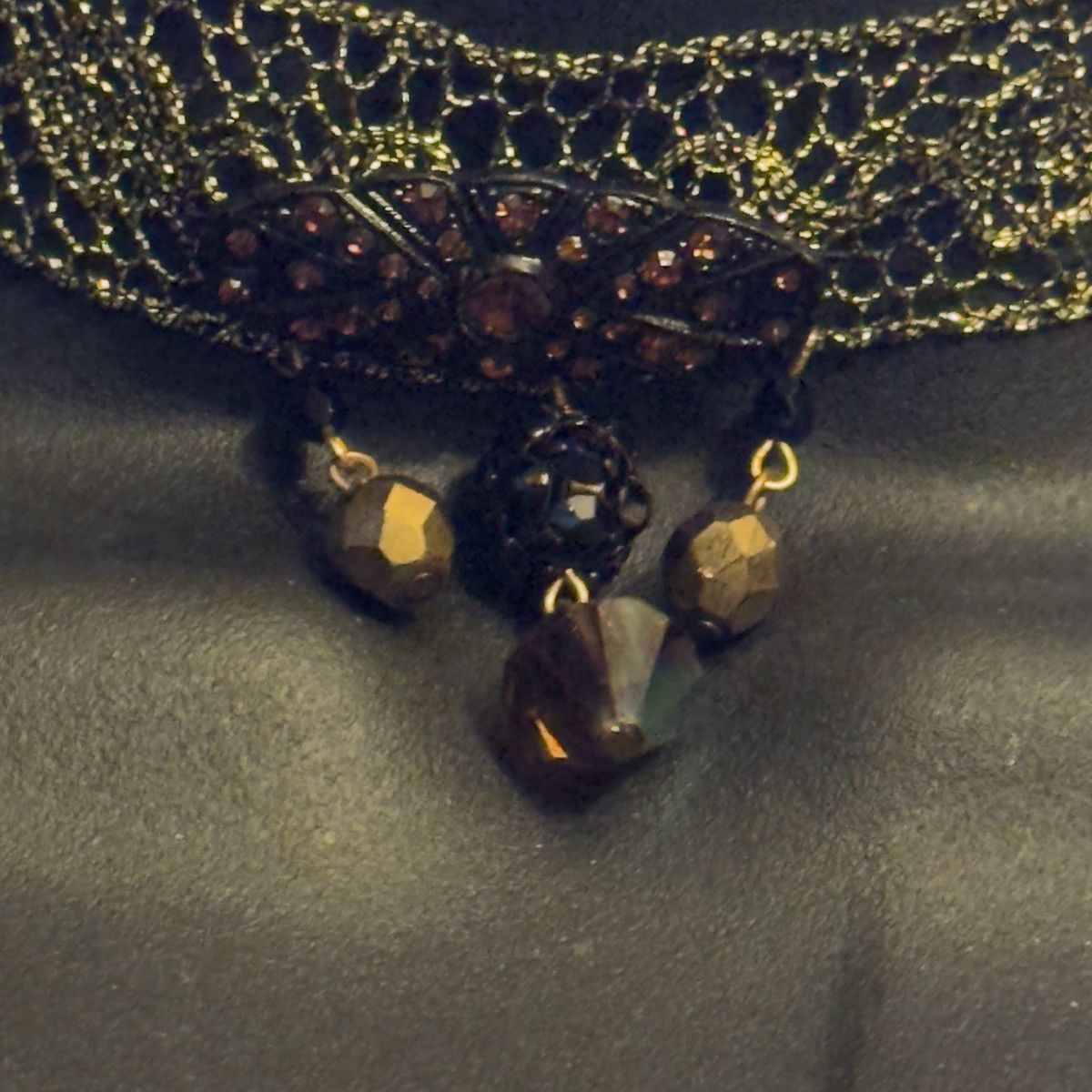 Other Vintage metallic gold lace choker necklace w/crystal dangles Size ONE SIZE - 3 Thumbnail