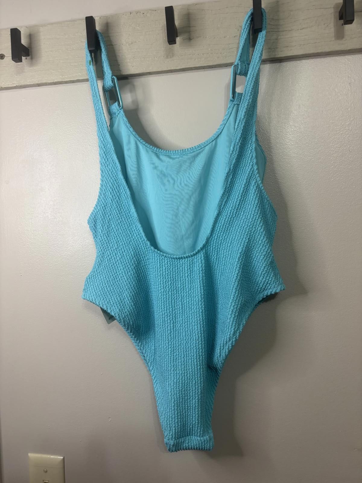 Designer Aerie Aqua Blue Ribbed One-Piece Swimsuit Large Size ONE SIZE - 2 Thumbnail