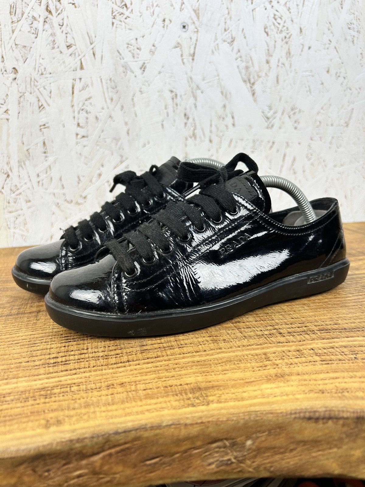 Prada Patent Leather Low Top Sneakers Black Size 37