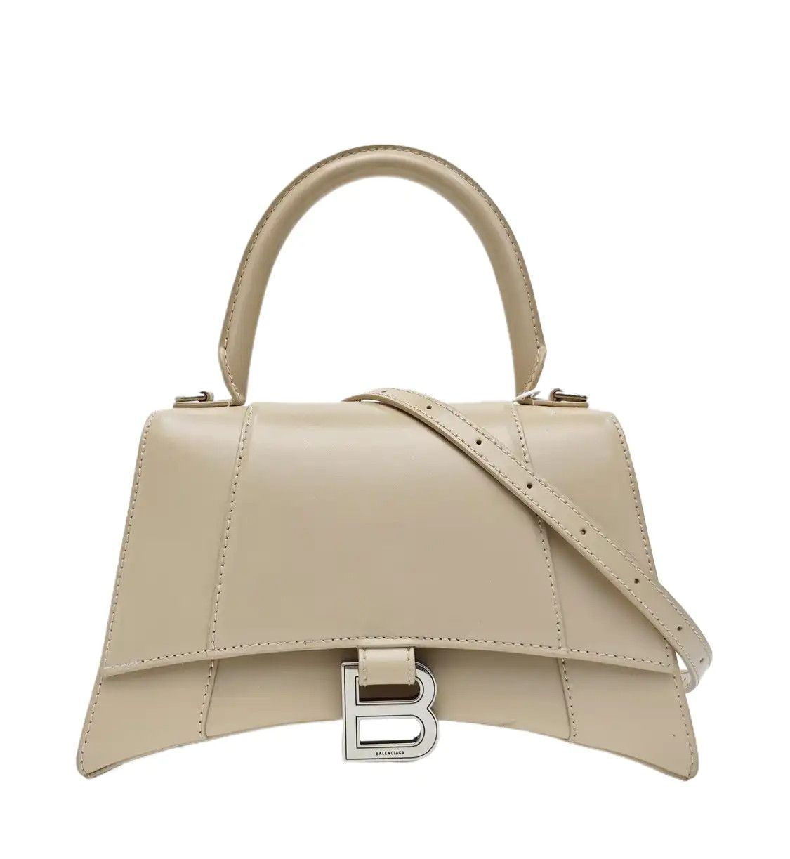 Balenciaga Hourglass Small Khaki Cowhide Leather Hourglass Shoulder Bag Handbag in Beige, Women's