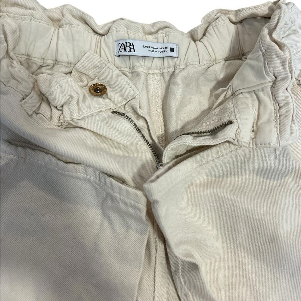 Zara Zara Cream Coloured Paper Bag Waist Jeans Size 27" / US 4 / IT 40 - 3 Thumbnail