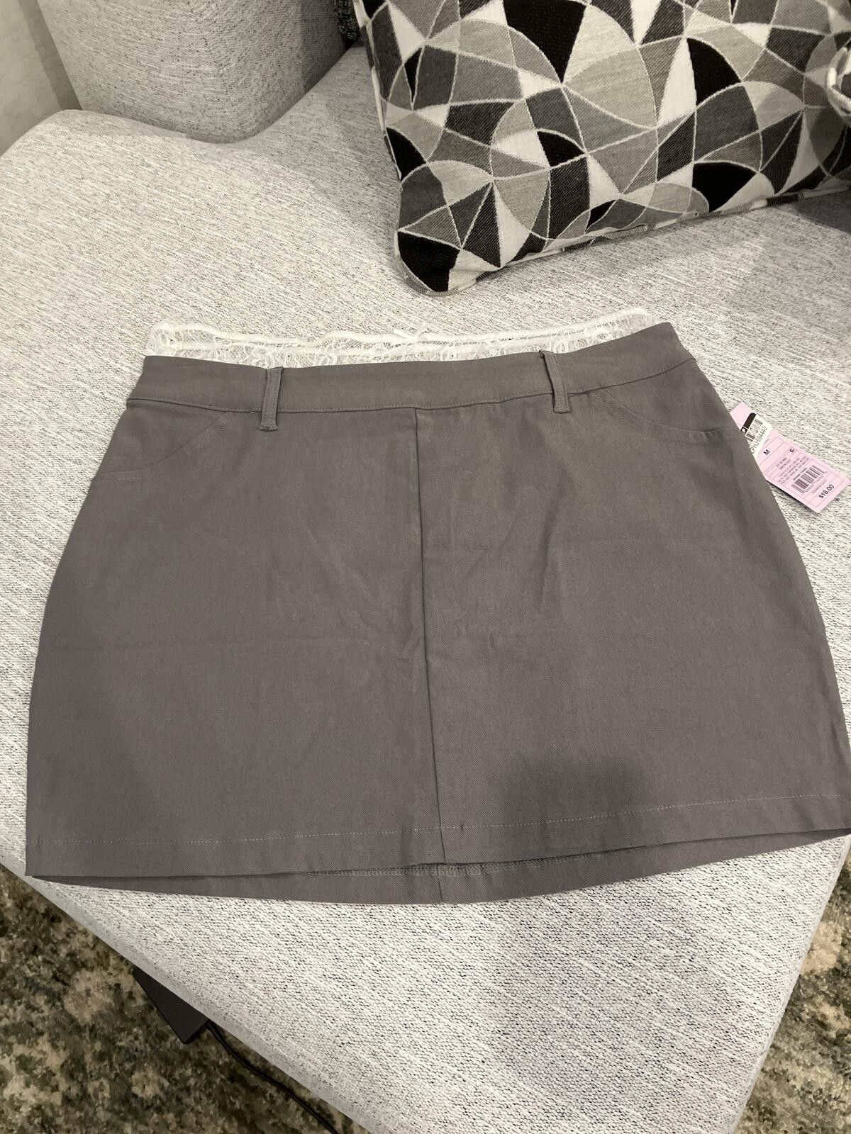 Other NWT Gray Mini Skirt with Lace Trim Size M Size 32" / US 10 / IT 46 - 1 Thumbnail
