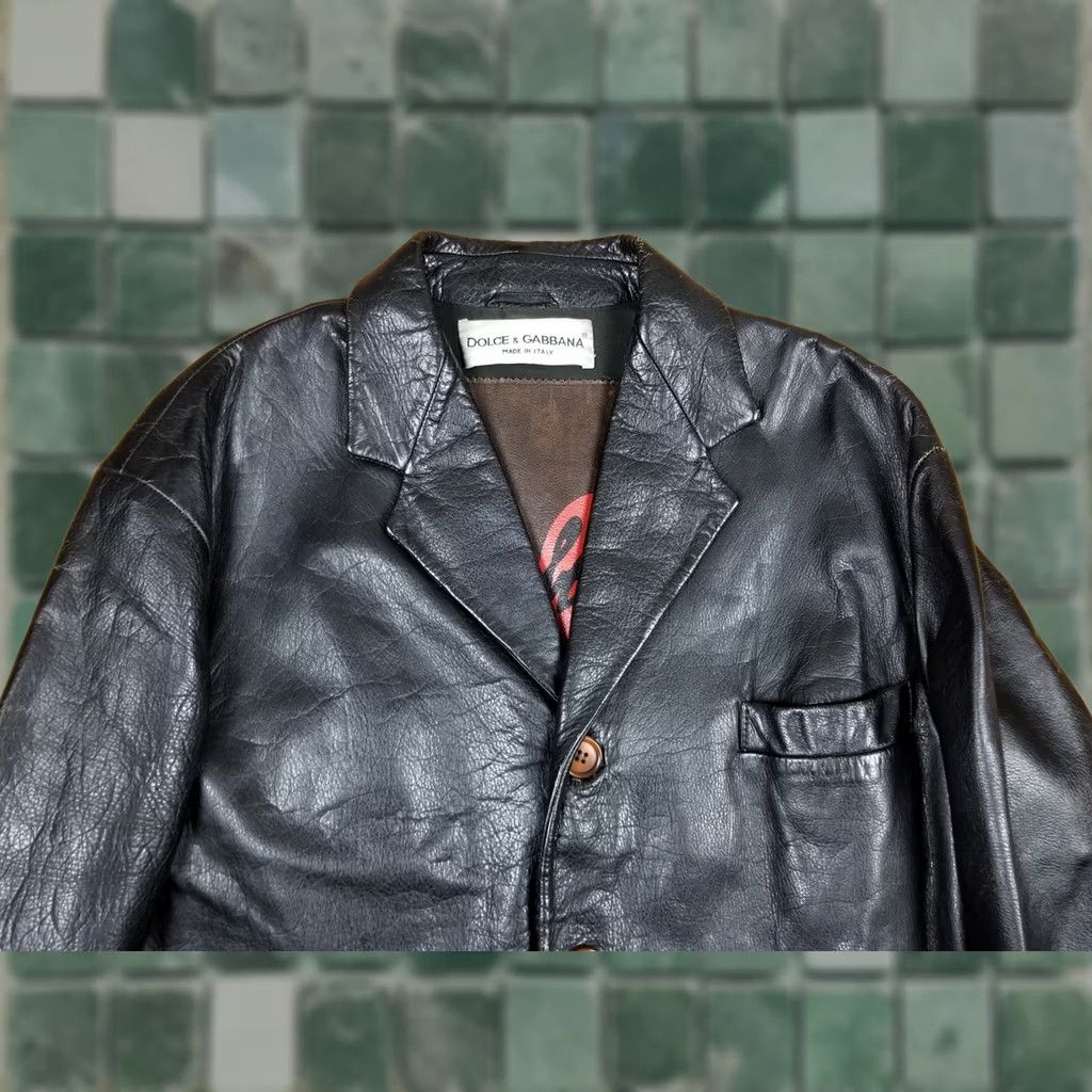 Dolce & Gabbana DOLCE & GABANA DISTRESSED BLACK LEATHER BLAZER JACKET SZ 48 MADE IN ITALY Mens Blazer Leather 48 Black 90s Decade Size 48R - 1 Thumbnail