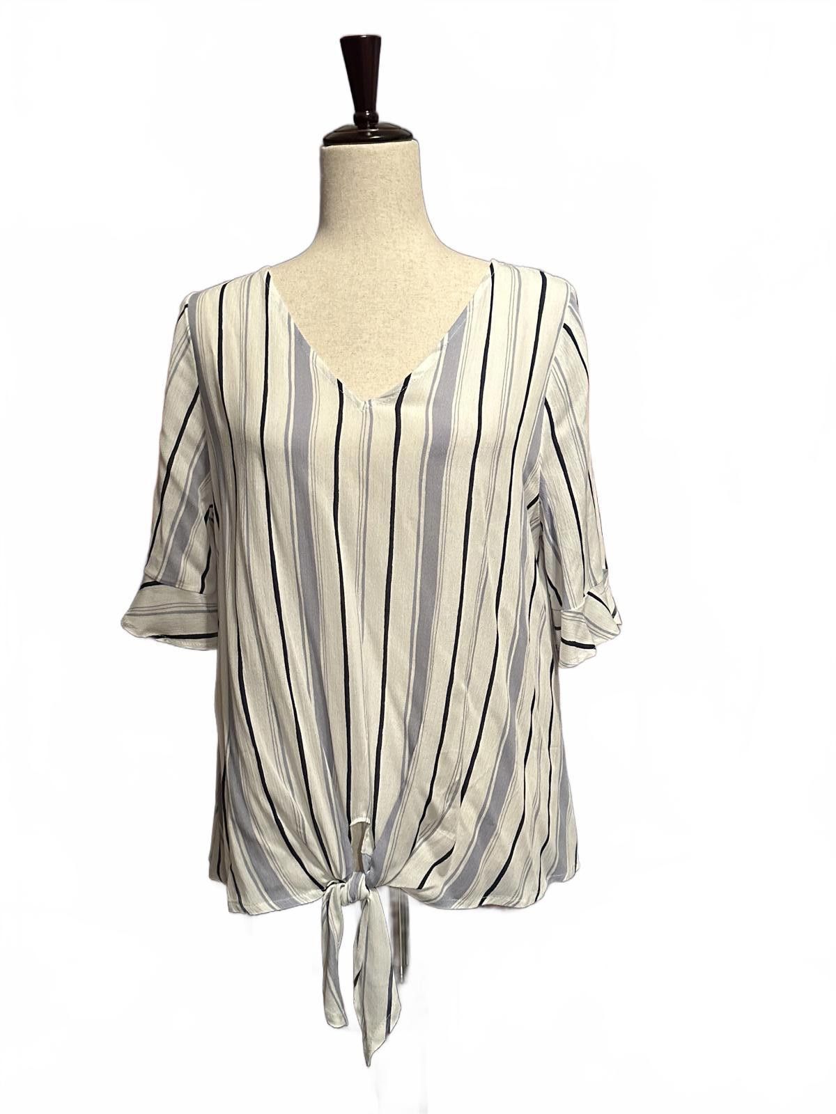 Other West Kei Women's Striped Tie-Front Blouse Size L / US 10 / IT 46 - 1 Thumbnail
