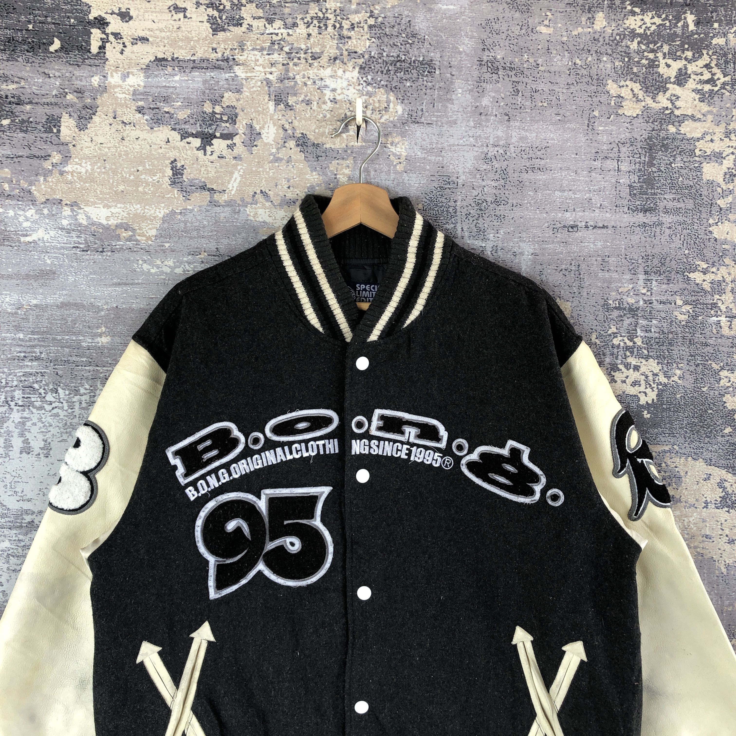 Vintage BONG Varsity Jacket Letterman Leather Wool Jacket Size US L / EU 52-54 / 3 - 3 Thumbnail