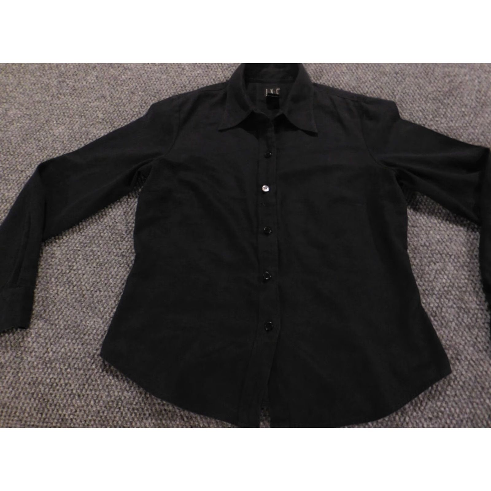 Vintage Inc International Concepts Womens Blouse Button-Up Black Velvet Pleated Long Sleeve Collar Down M Size M / US 6-8 / IT 42-44 - 2 Thumbnail