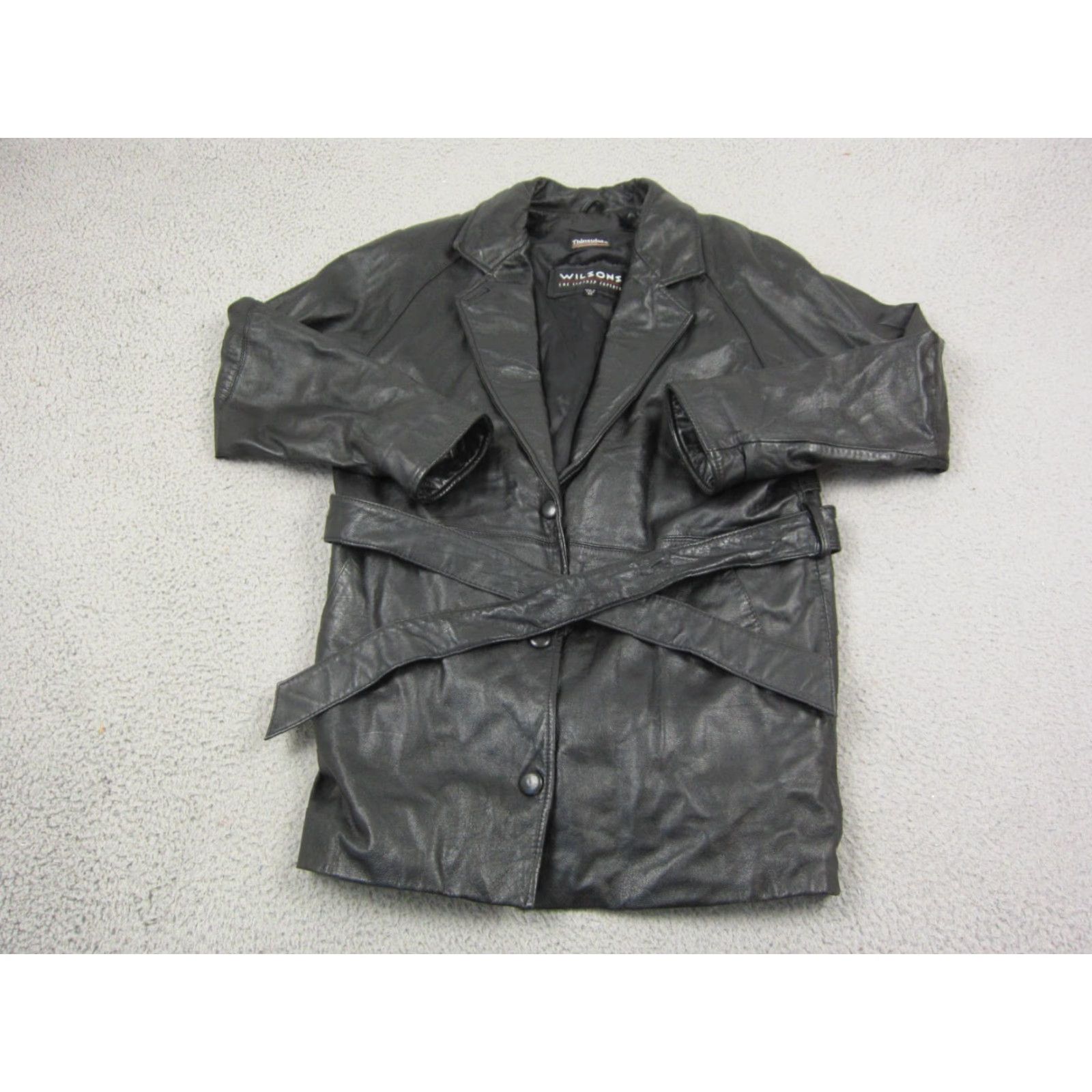 Vintage VINTAGE Wilson Leather Jacket Womens XS Black Belted Trench 90s Jacket Coats Leather Biker Style Pocket(s) Fall Spring Womens Size XS / US 0-2 / IT 36-38 - 2 Thumbnail