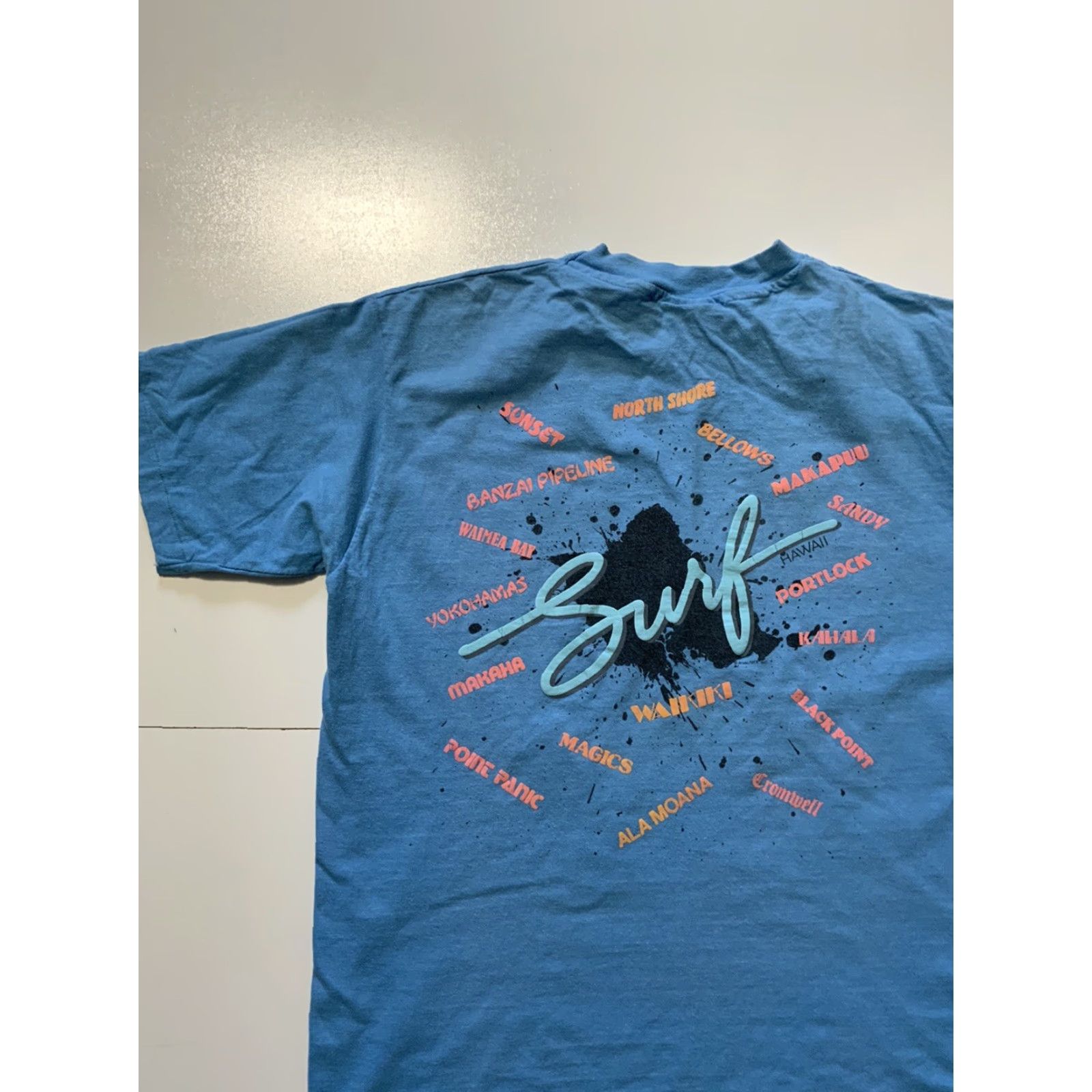 Vintage VINTAGE 80s 90s Surf Spots Hawaii Puff Print Single Stitch Skate Blue T-Shirt LG Mens Size US L / EU 52-54 / 3 - 4 Thumbnail