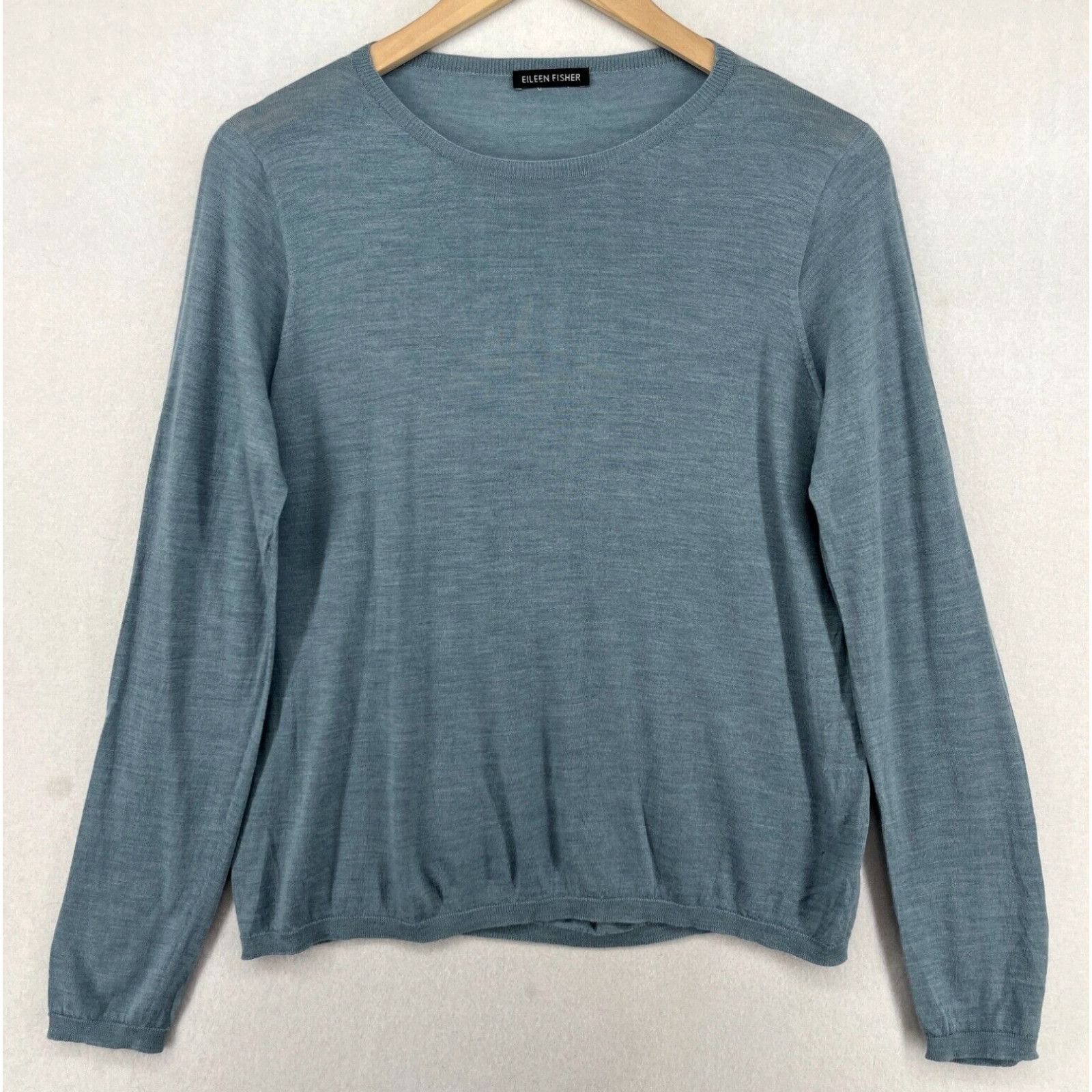 image of Eileen Fisher Sweater S Superfine Merino Wool Long Sleeve Pullover Blue Gray in White, Women's (Siz