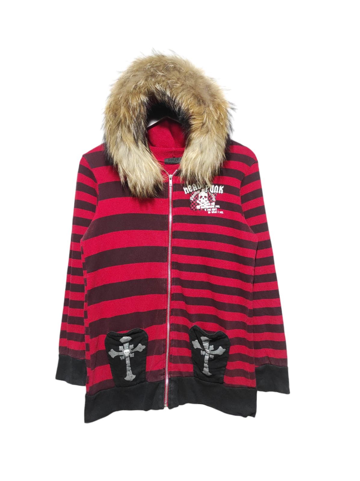 If Six Was Nine Head Punk Stripe Skull Zip Fur Hoodie Ifsixwasnine Lgb Style Size US S / EU 44-46 / 1 - 2 Thumbnail