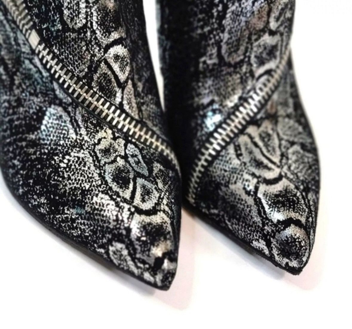 Saint Laurent Paris SAINT LAURENT Metallic Snakeskin Embossed Ankle Booties Size US 6.5 / IT 36.5 - 8 Thumbnail