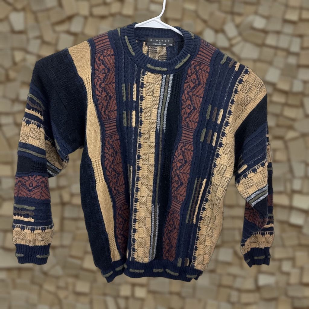 Coogi Vintage Protege 3D Coogi Style Knit Crewneck Sweater Men XL Blue Tan Pullover Size US XL / EU 56 / 4 - 1 Thumbnail