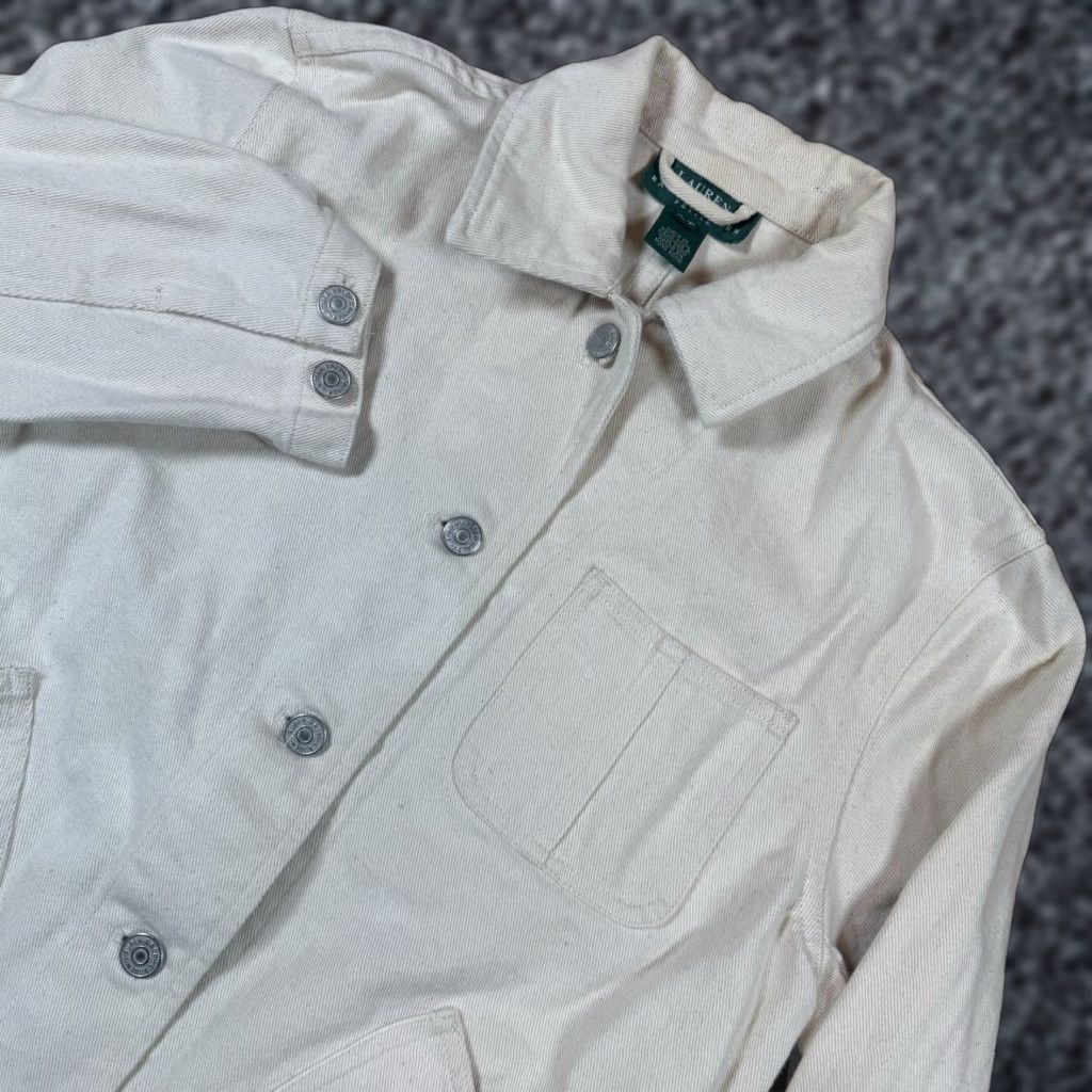 Vintage Lauren Ralph Lauren Denim Jacket Women’s PP Petite Ivory Button Jacket Size 24" / US 00 / IT 34 - 1 Thumbnail