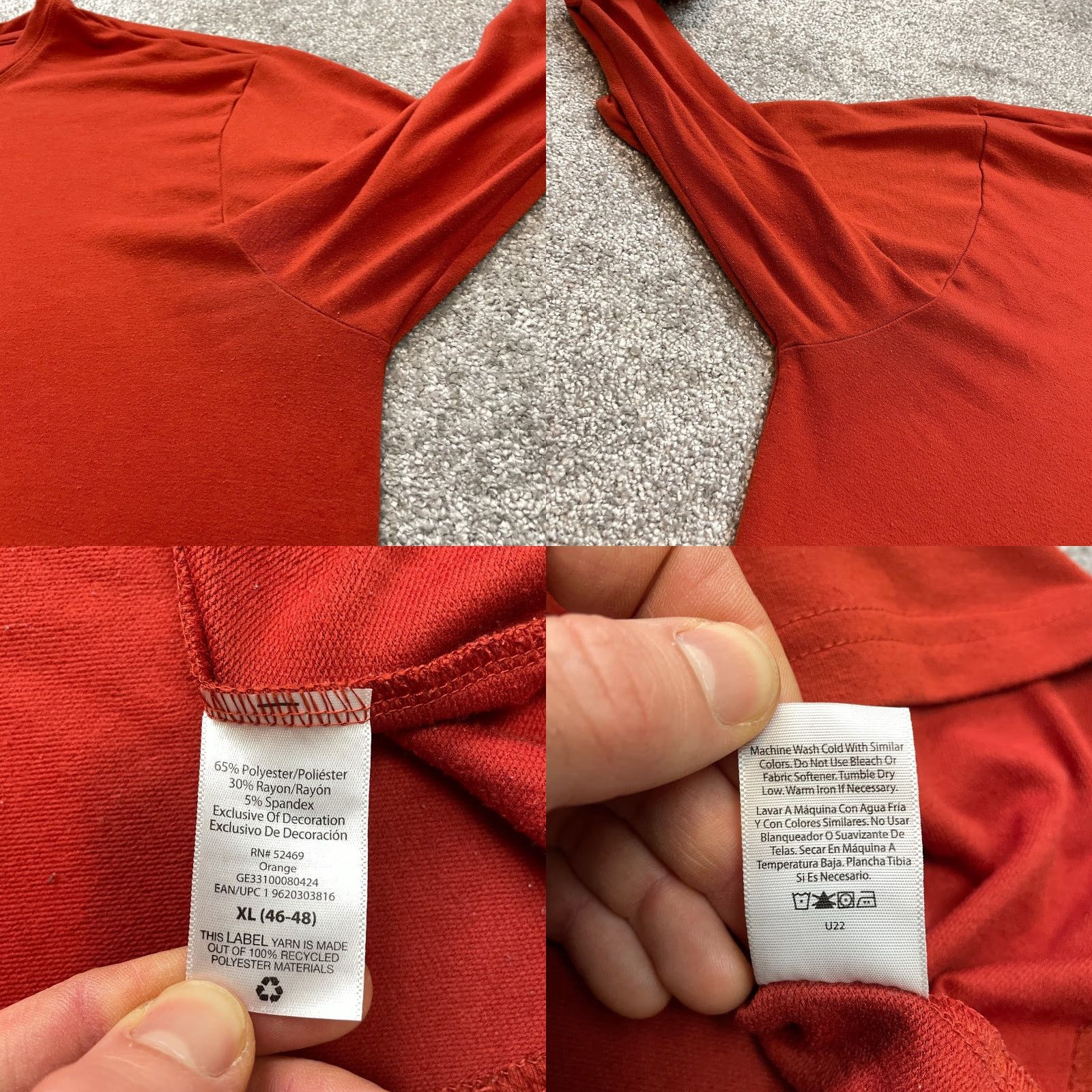 George George Shirt Mens XL Orange Long Sleeve Crew Neck Solid Adult T-Shirt Size US XL / EU 56 / 4 - 8 Thumbnail