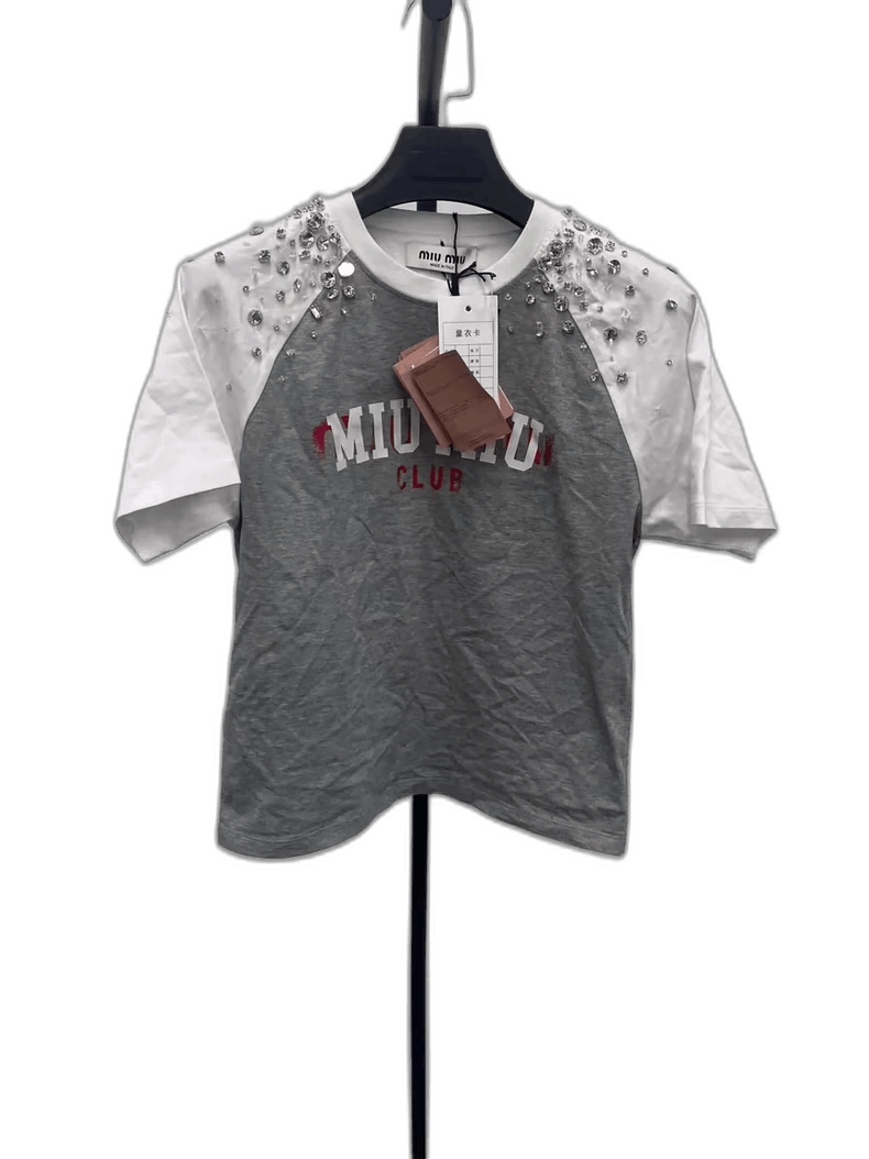 Miu Miu MIU MIU Color Block T-Shirt with Logo-yf Size XS / US 0-2 / IT 36-38 - 1 Thumbnail