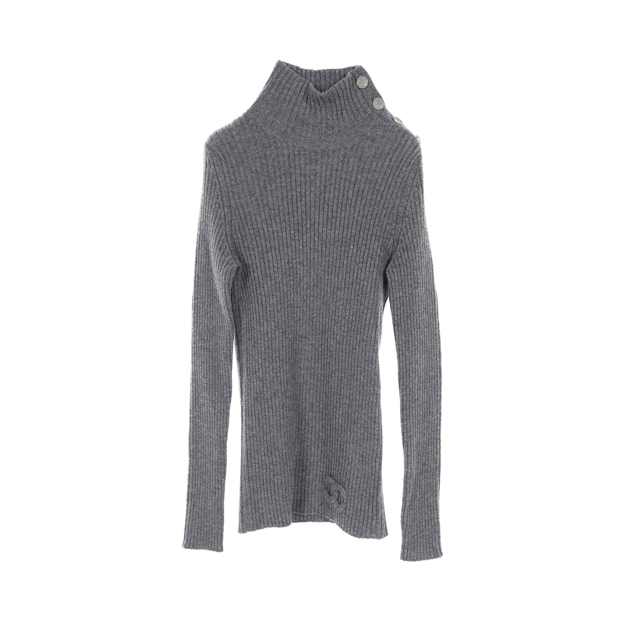 Chanel Chanel Coco Mark Knit Turtleneck Cashmere Gray Size ONE SIZE - 1 Thumbnail
