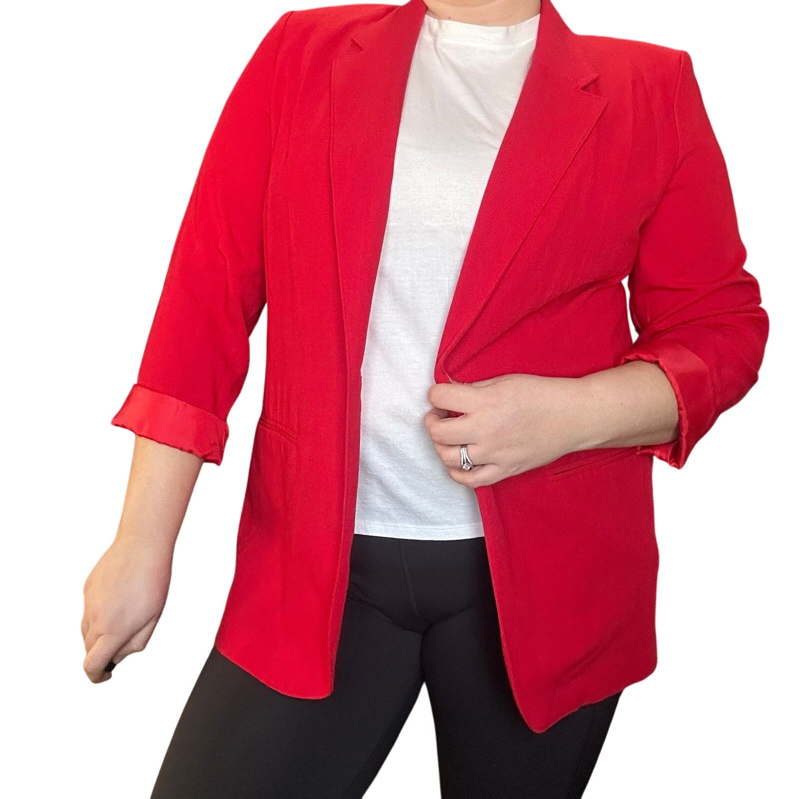 Vintage Cherry Red Vintage Blazer Mid Length 90s One Button Blazer Size XL / US 12-14 / IT 48-50 - 2 Thumbnail