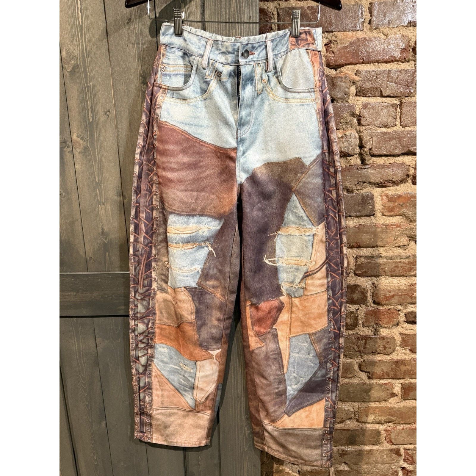Other Women’s Sz S Graphic Pants Patchwork Festival Western Grunge Size 30" / US 8 / IT 44 - 2 Thumbnail