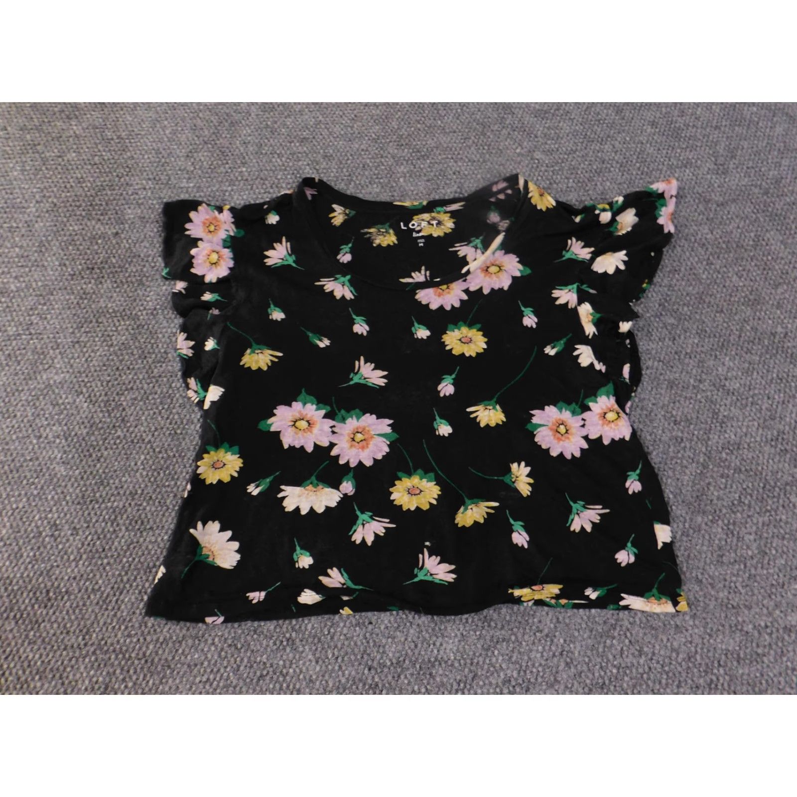 Loft LOFT Shirt Womens Medium Black Pink Yellow Floral Linen Ruffle Sleeve Blouse Size M / US 6-8 / IT 42-44 - 4 Thumbnail