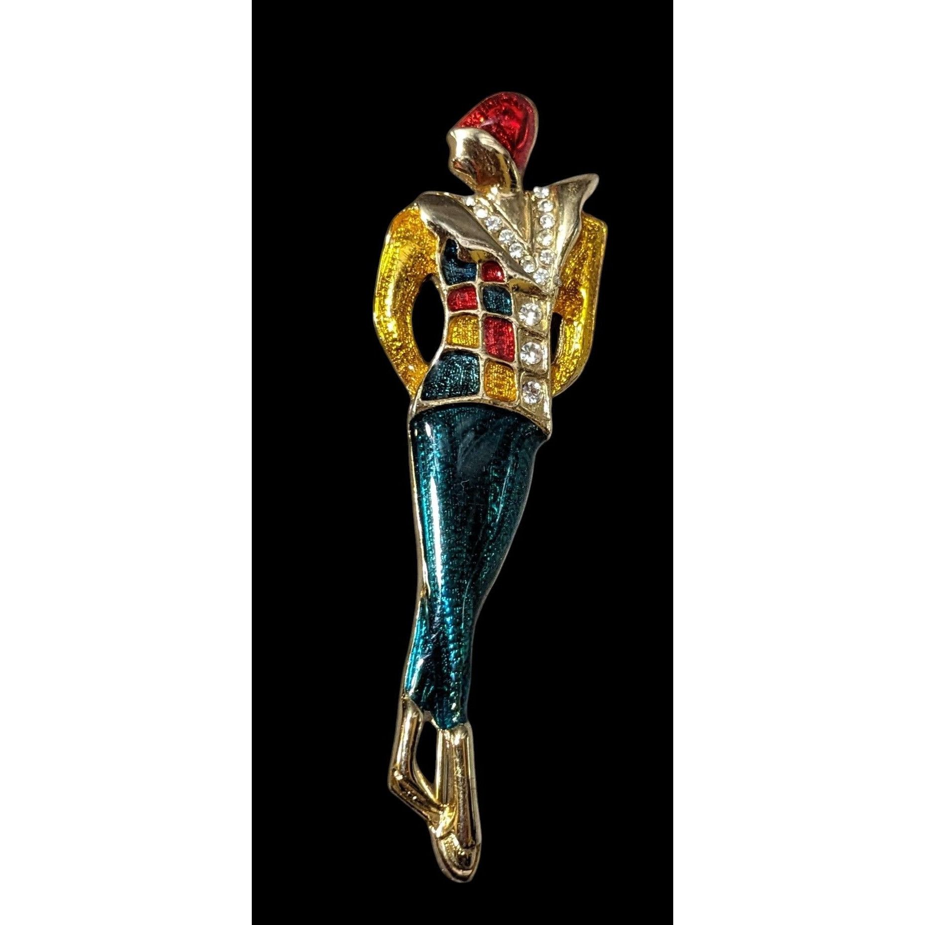 Other Vintage Art Deco Bright Enamel Rhinestone Lady Brooch Size ONE SIZE - 1 Thumbnail
