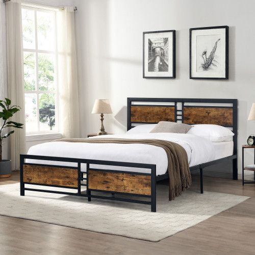 Designer × Homemade Queen Size Metal Platform Bed Frame with Wood Headboard and Size US L / EU 52-54 / 3 - 6 Thumbnail
