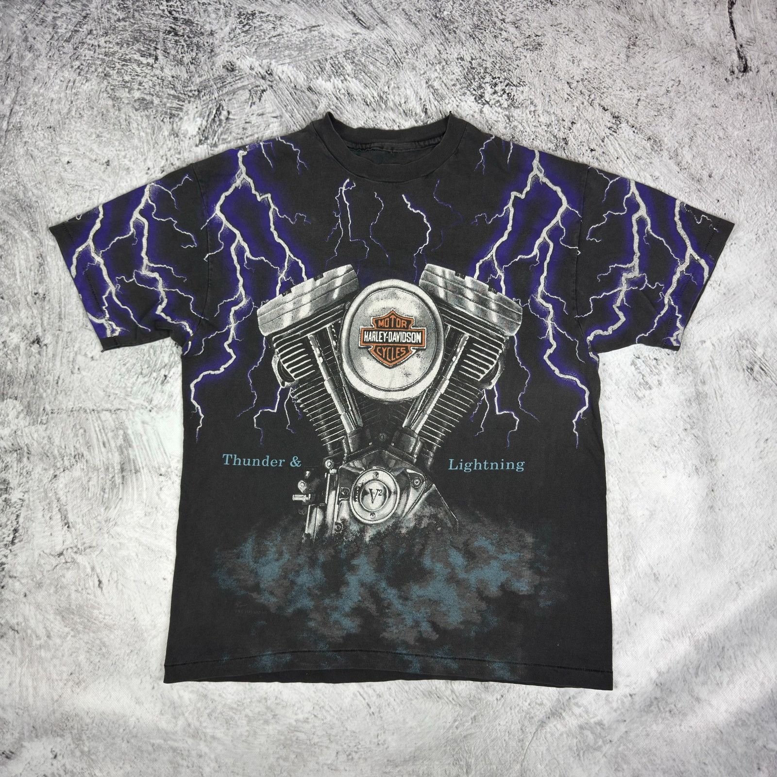 Harley Davidson VTG Harley-Davidson AOP Thunder & Lightning T-Shirt Size US M / EU 48-50 / 2 - 2 Thumbnail