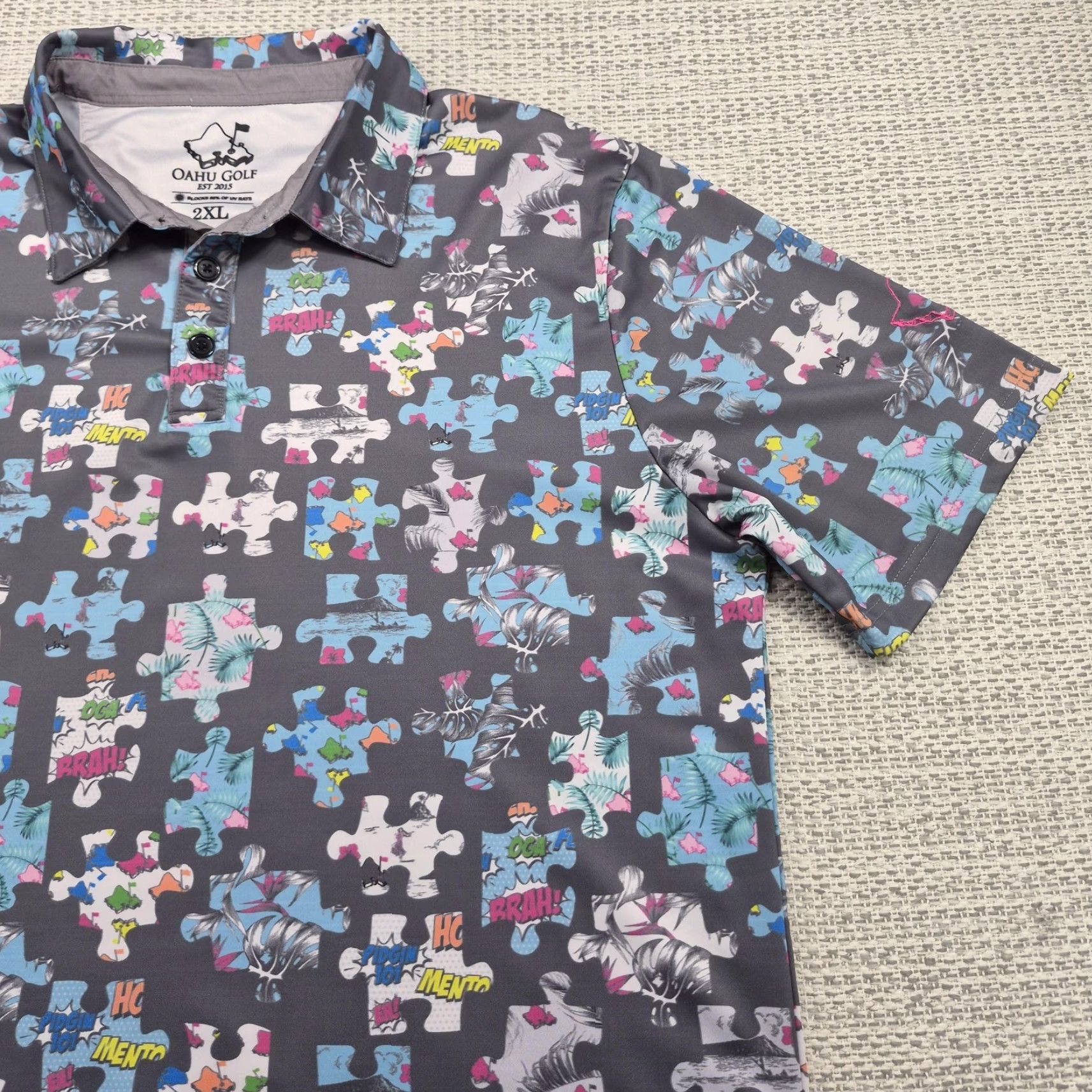 Vintage Oahu Golf Polo Shirt Mens 2XL Puzzle Hawaiian Performance Stretch USA Made Size US XXL / EU 58 / 5 - 2 Thumbnail