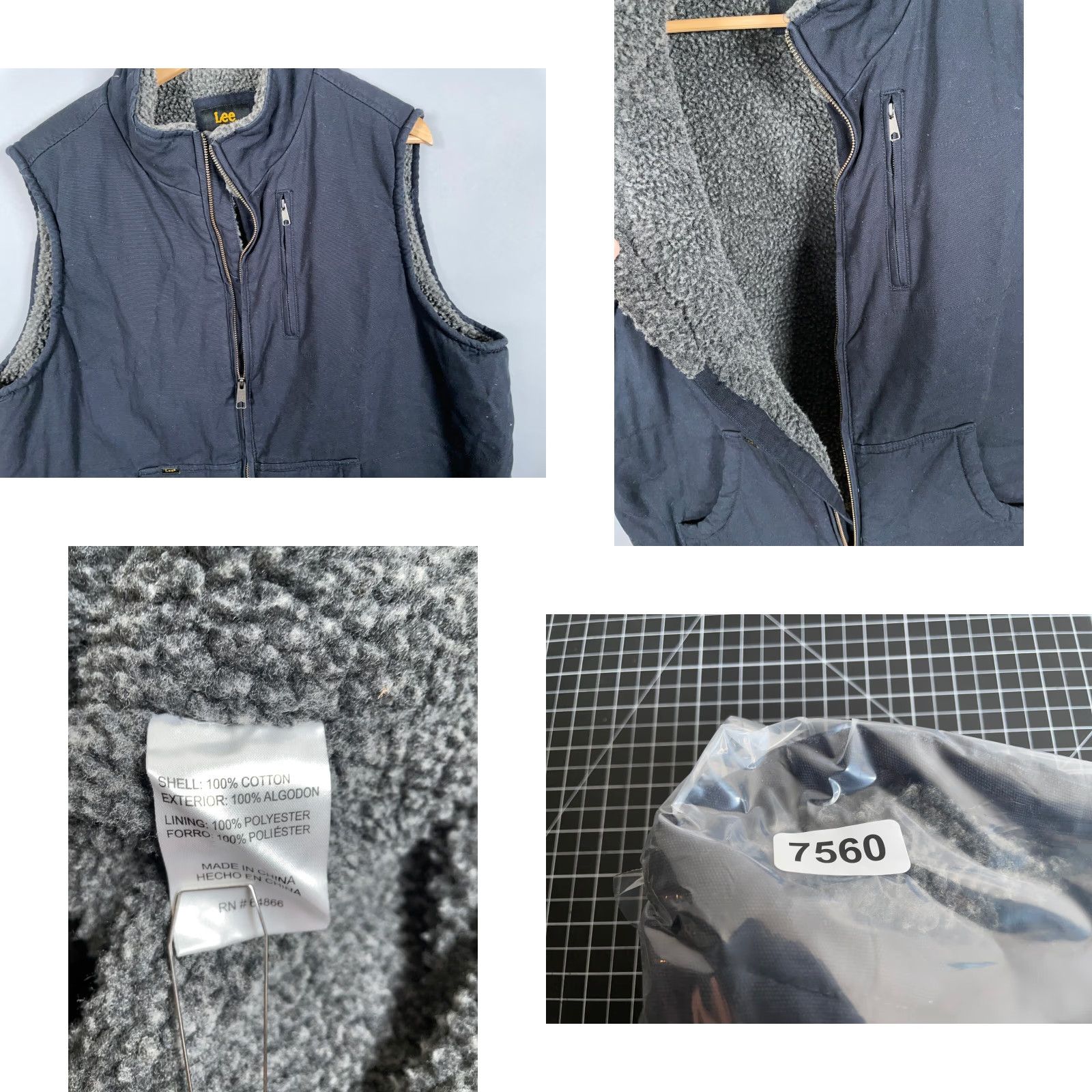 Lee Lee Vest Black Canvas Sherpa Lined Full Zip Pockets Adult XL Mens 90s Grunge Outdoor Workwear Jacket/Coat Style: Vest Size US XL / EU 56 / 4 - 8 Thumbnail