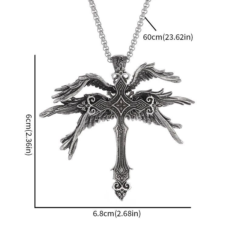Jewelry × Vintage Classic Retro Angel Wings Cross Pendant Necklace Size ONE SIZE - 6 Thumbnail